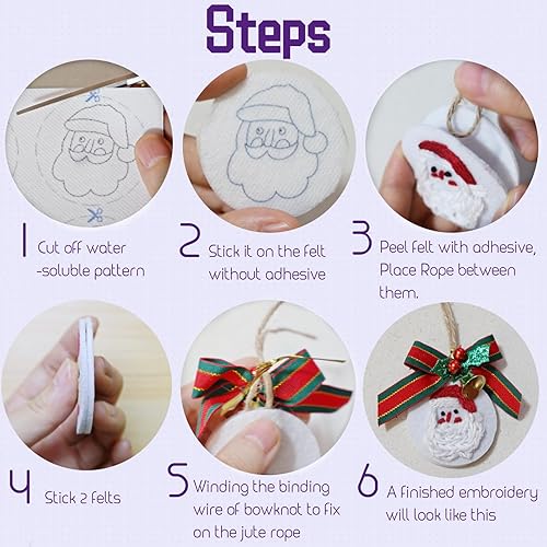 Miniatura 4 de TenDawn Mini kit de bordado de Navidad, apto para principiantes, todo en uno, paquete de 10, versión con lazo