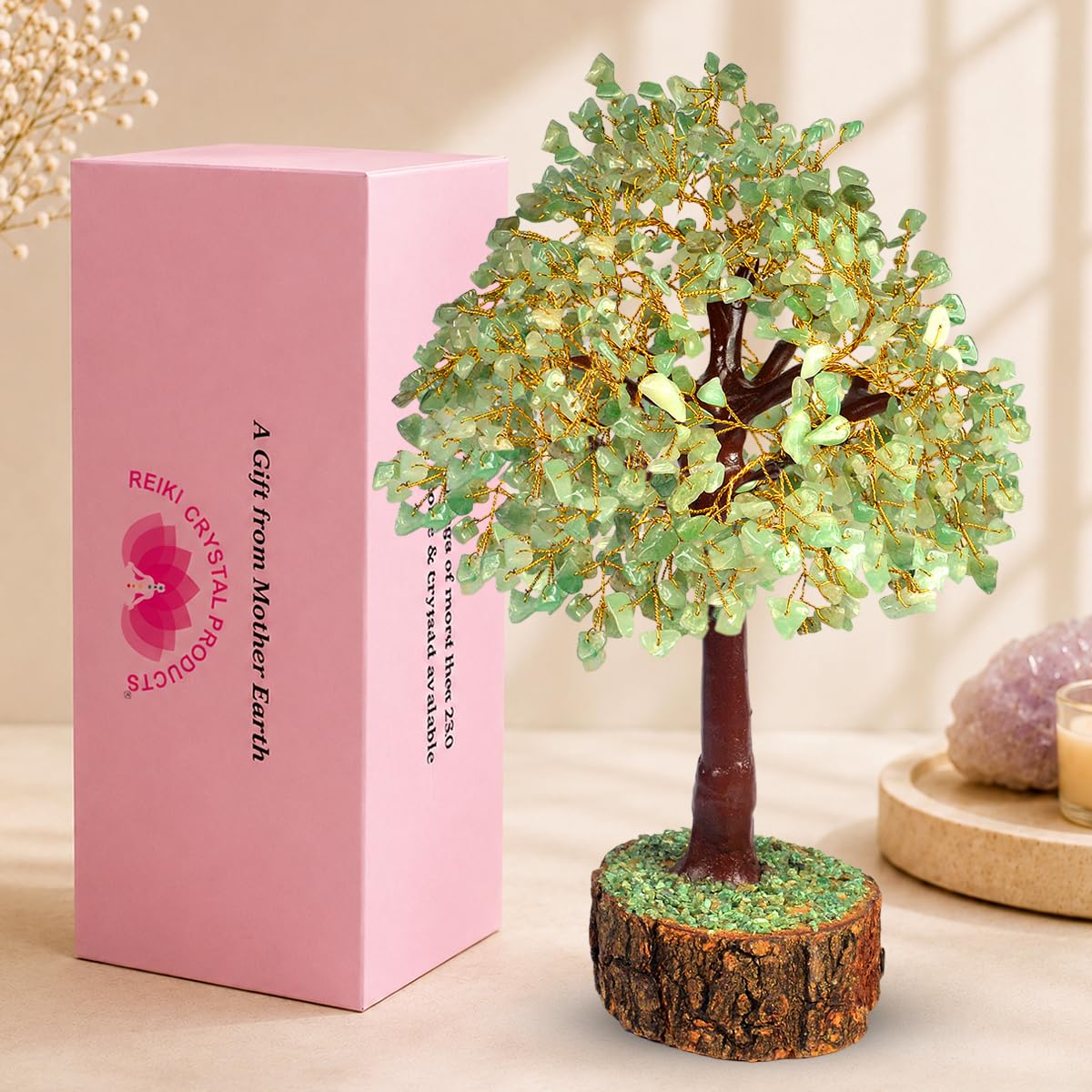 Reiki Crystal Products Certified Green Jade Tree | Green Jade Stone Tree 500 Beads Crystal Tree Stone Showpiece