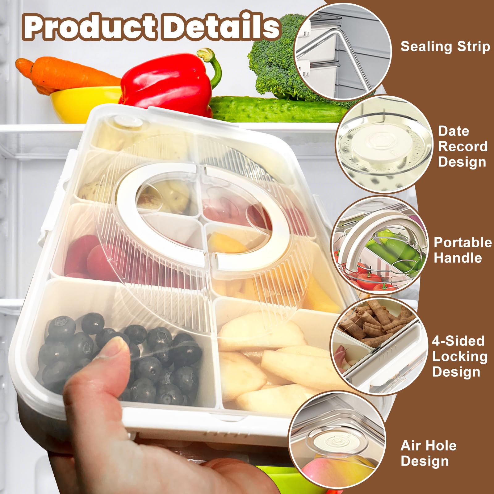 Bandeja Para Aperitivos Con Tapa Bailtouk - 8 Compartimentos Extraíbles, Con 4 Tenedores, Ideal Para Fiestas Y Picnics