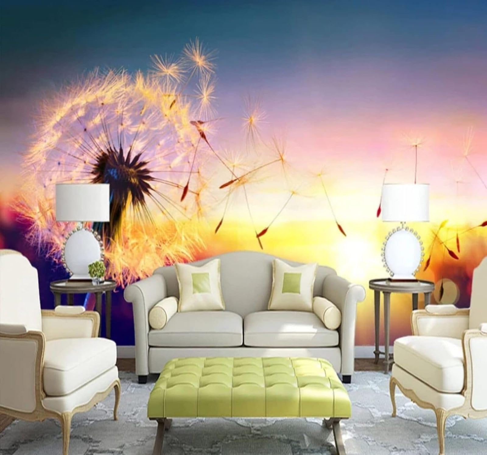 Xlming 250Cm×170Cm(B×H) Minimalist Beautiful Sunrise Three Dimensional Dandelion 3D Wallpaper Luxury Silk Study Dining Feature Sofa Grey Bedroom Living Room Tv Decorative Wall-250Cm×170Cm