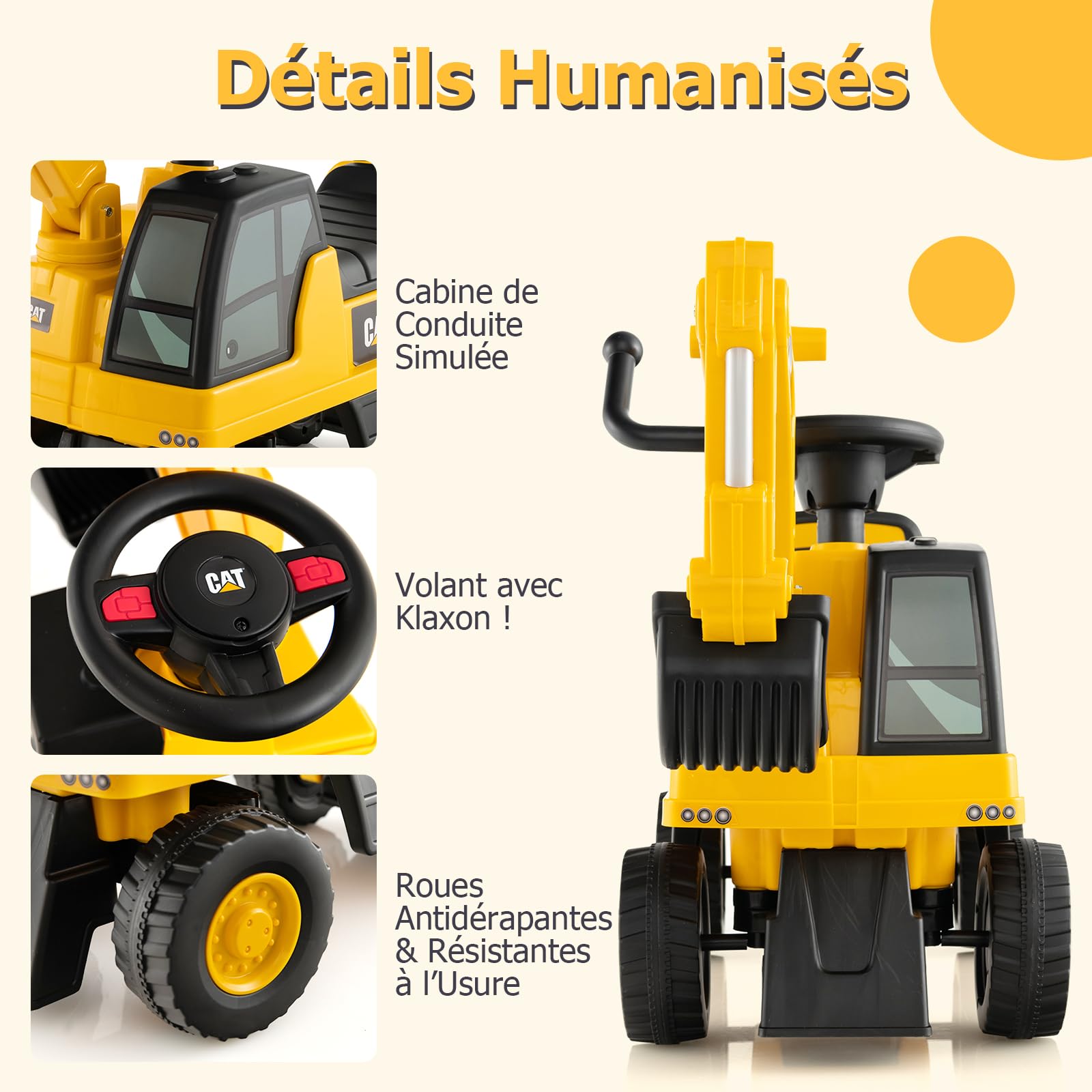 GOPLUS - Excavador para niños con brazo de ángulo ajustable, pala con bocina simulada, juguete de tractopala con espacio de almacenamiento, adecuado para niños de 1 a 3 años, amarillo + negro