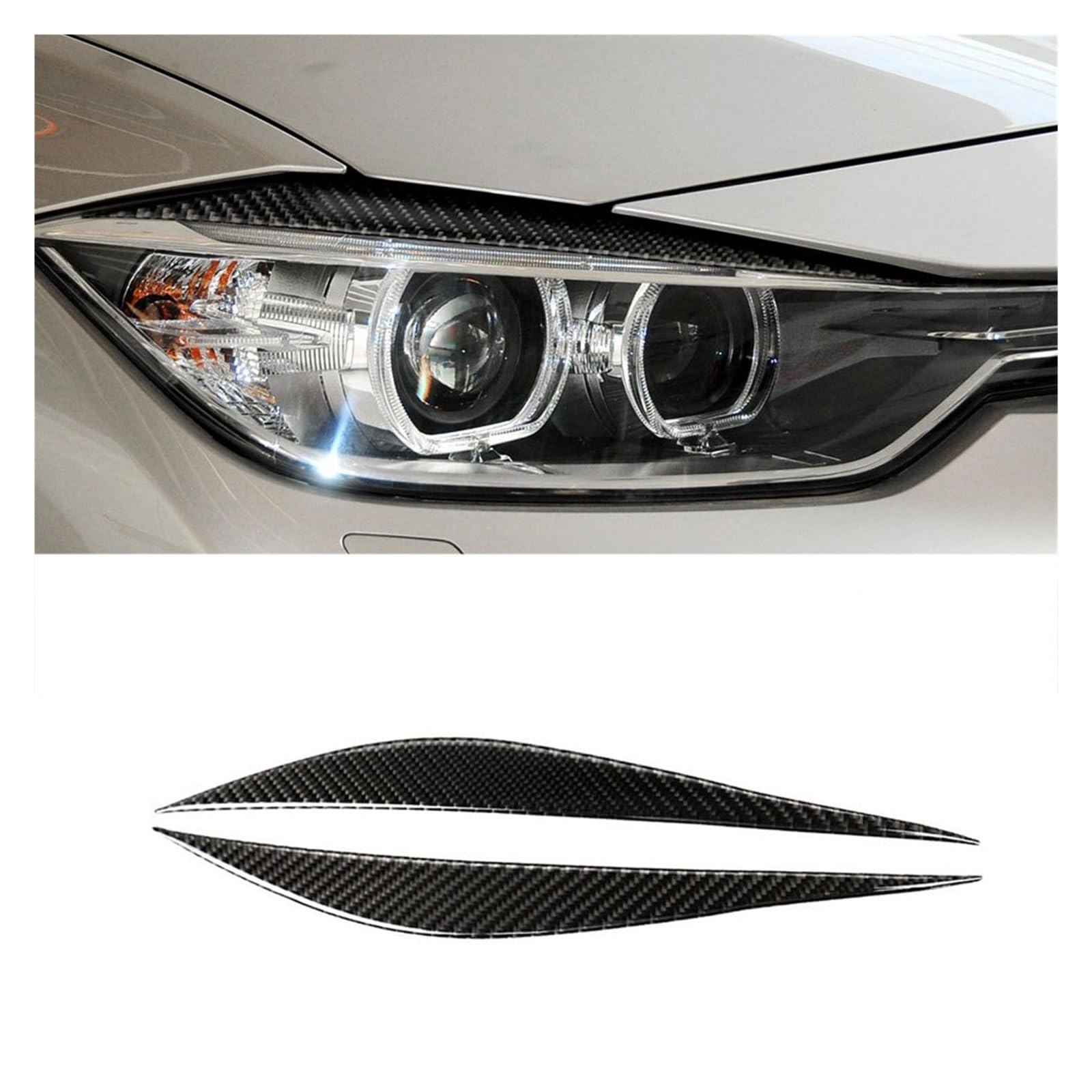 Autocollants Phares Avant Et Sourcils Fibre Carbone Pour BMW F30 2013-2018 - Noir