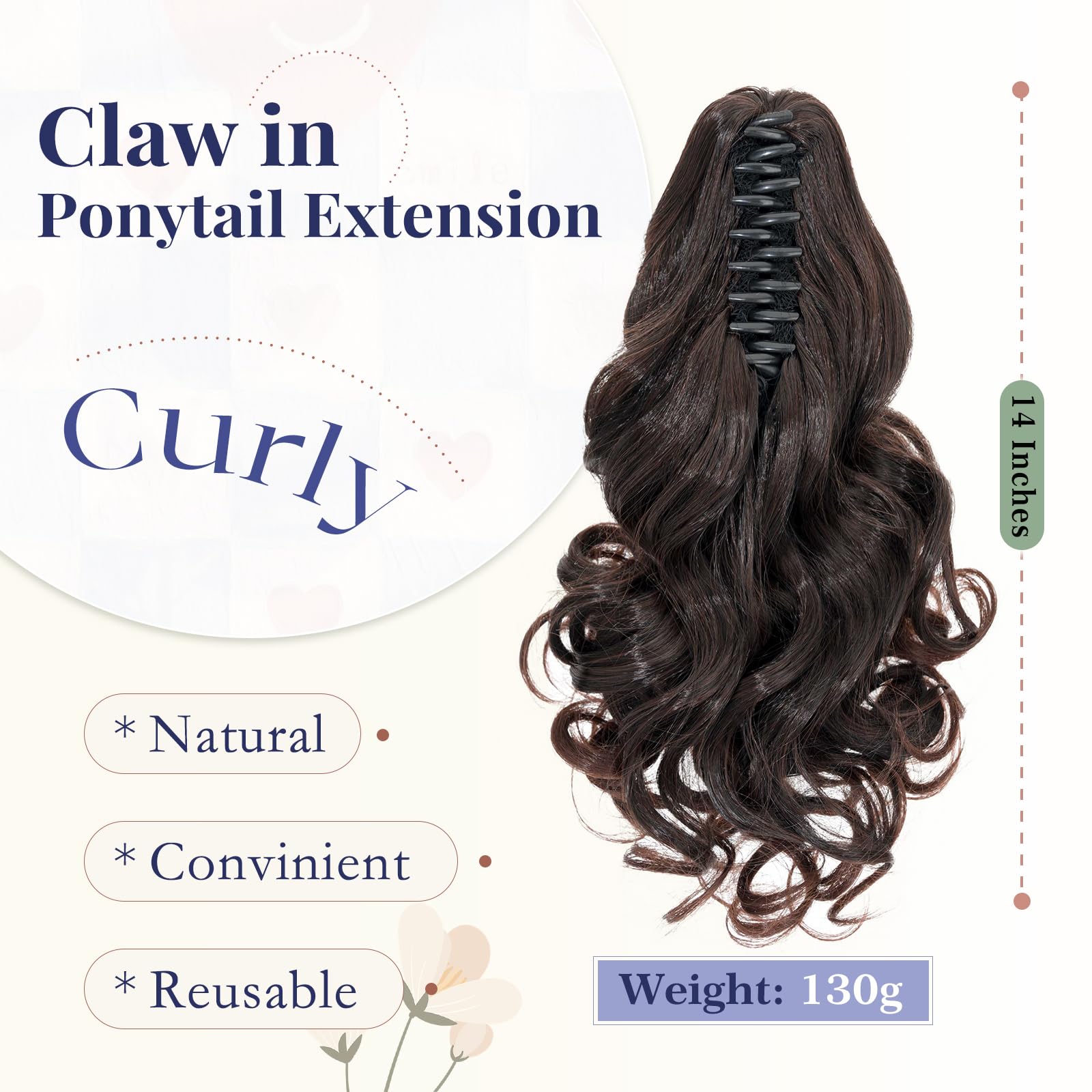 TESS Claw On Ponytail Extension Matte Material 14 Inch/37cm Curly Wavy Clip In Pony tail Synthetic Hairpiece - Image 2
