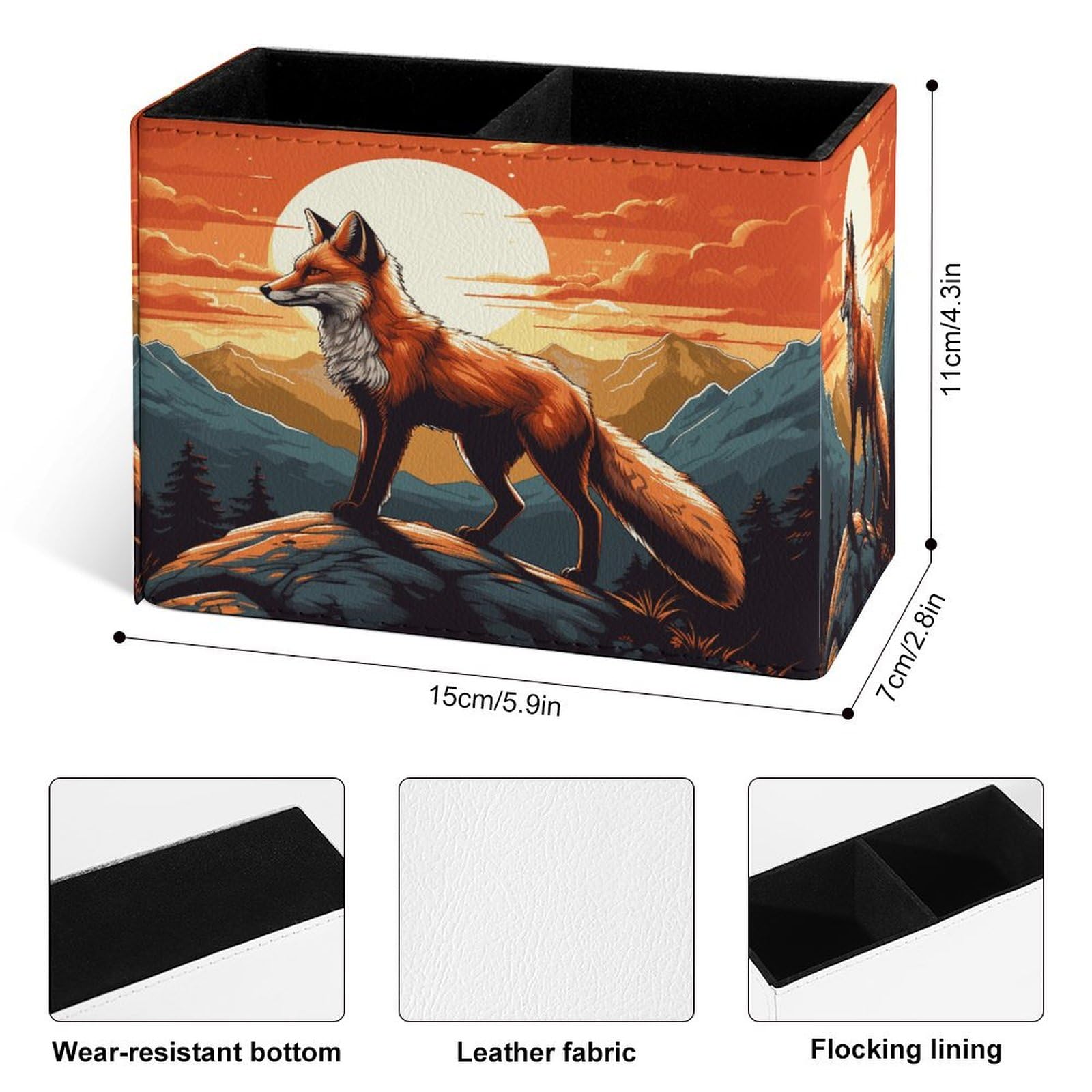 Famame Mountains Red Fox Sunset - Portalápices para escritorio, contenedor de escritorio de cuero, almacenamiento de bolígrafos, mesa de estudio, organizador de brochas de maquillaje, para aula,