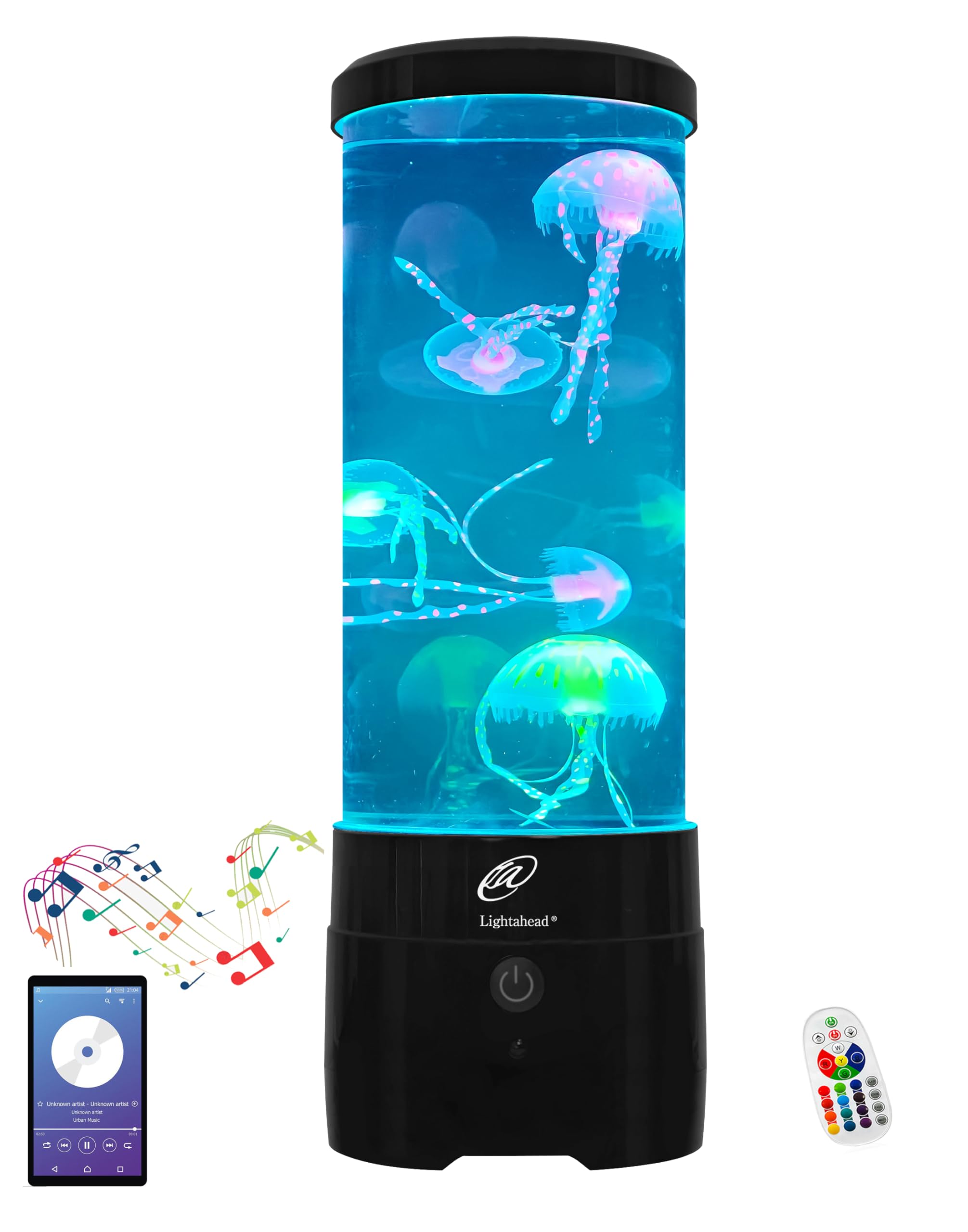 Lightahead Lampada a LED per acquario a meduse sensoriali con altoparlante Bluetooth e effetti di luce che cambiano colore, maestosa e in piedi alta 30,5 cm, media (30,5 cm di altezza)