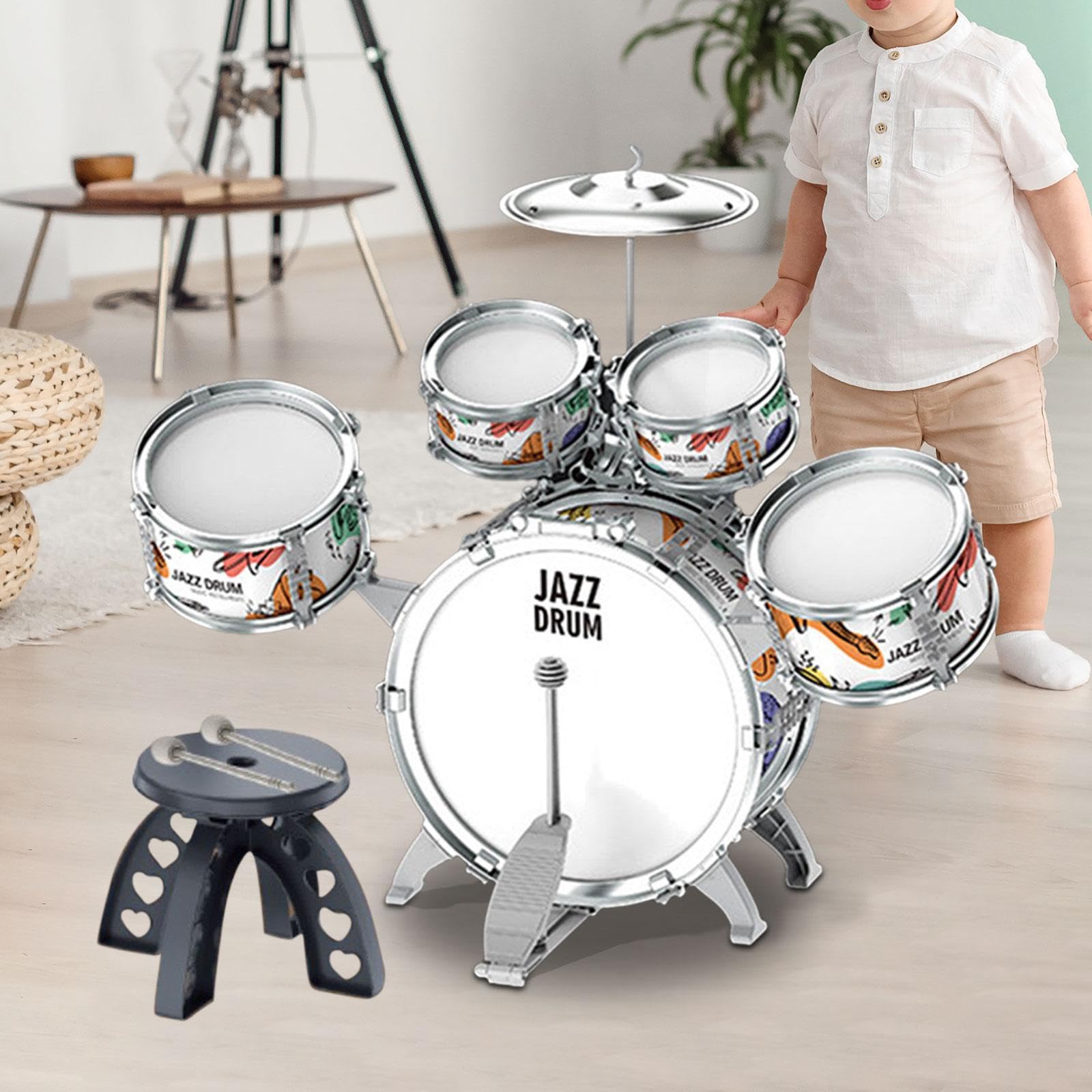 Schlagzeug Sets für Anfänger mit Hocker – Ideal zum Üben von Spielfertigkeiten zu Hause – Geburtstagsgeschenk für junge Musiker – Partygeschenk – Gastgeschenk, Stil B