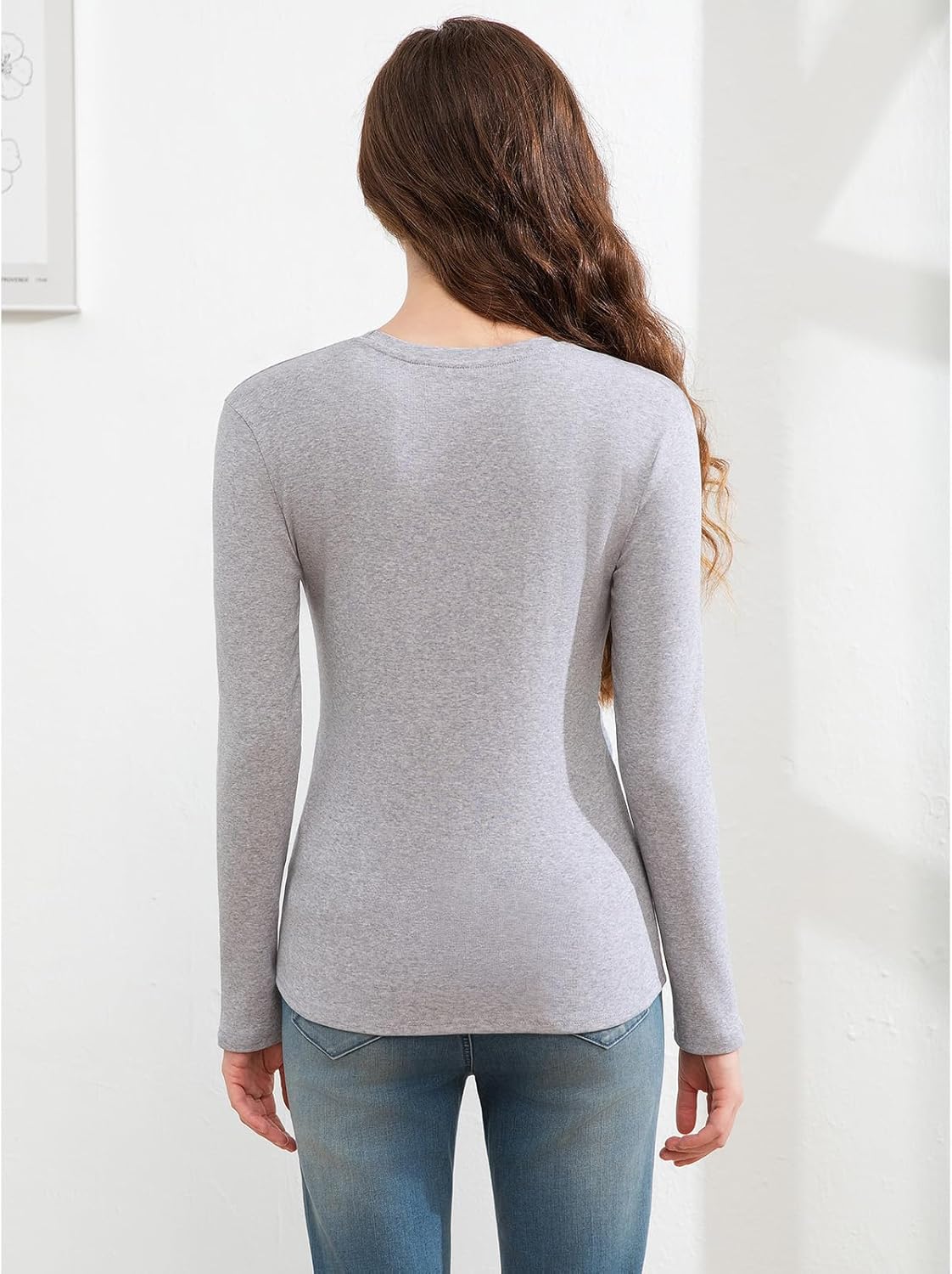 Slim Fitted Long Sleeve Shirts for Women Cotton Tee Tshirts Crewneck Undersrubs Plain Casual Undershirts Tops - Image 2