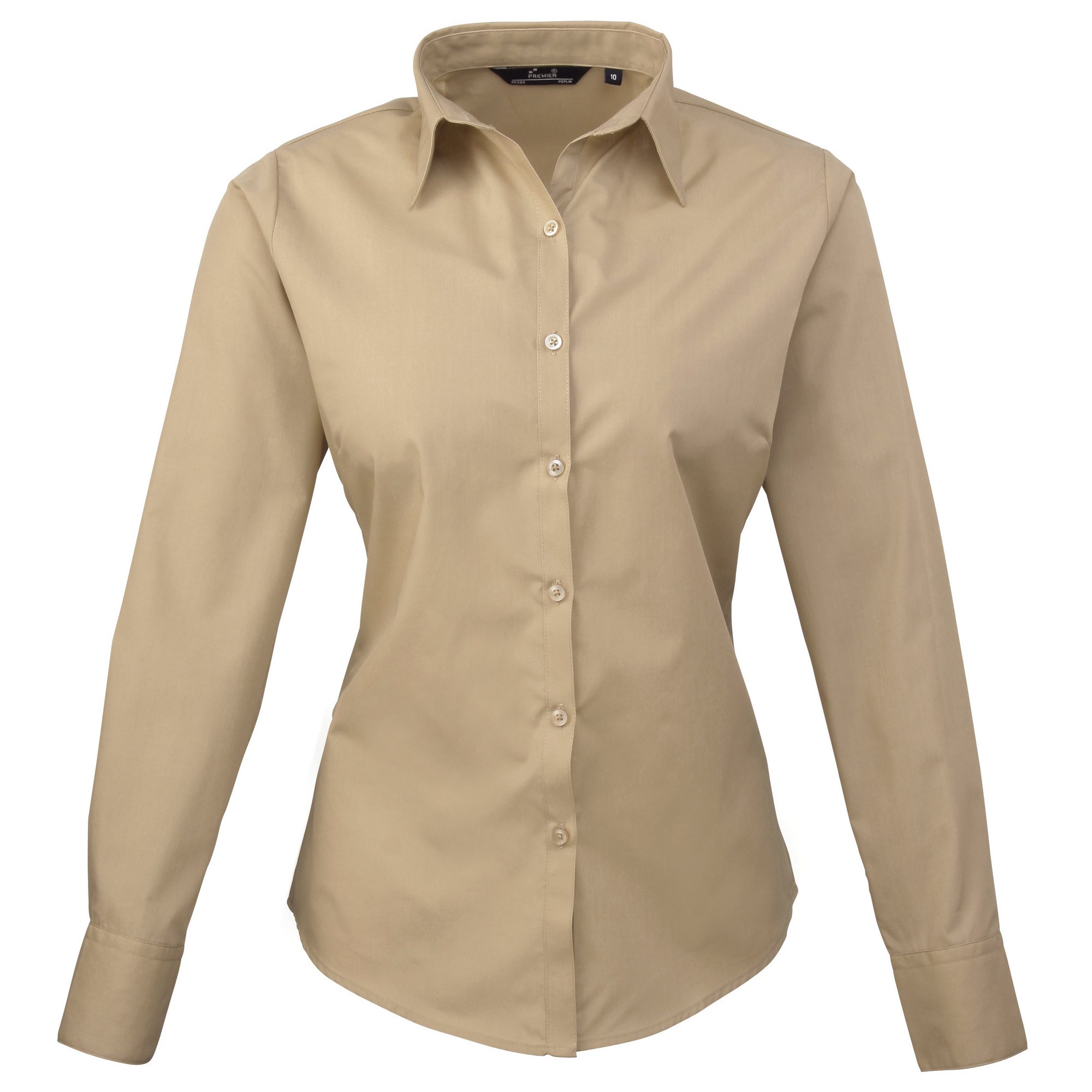 Premier Womens/Ladies Poplin Long Sleeve Blouse / Plain Work Shirt (18) (Khaki)