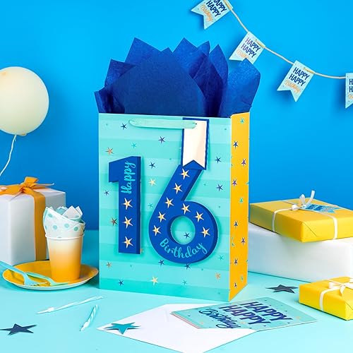 Miniatura 3 de Loveinside Bolsa de regalo azul de cumpleaños con papel de seda, etiqueta de regalo y tarjeta de felicitación para cumpleaños, fiestas, baby shower