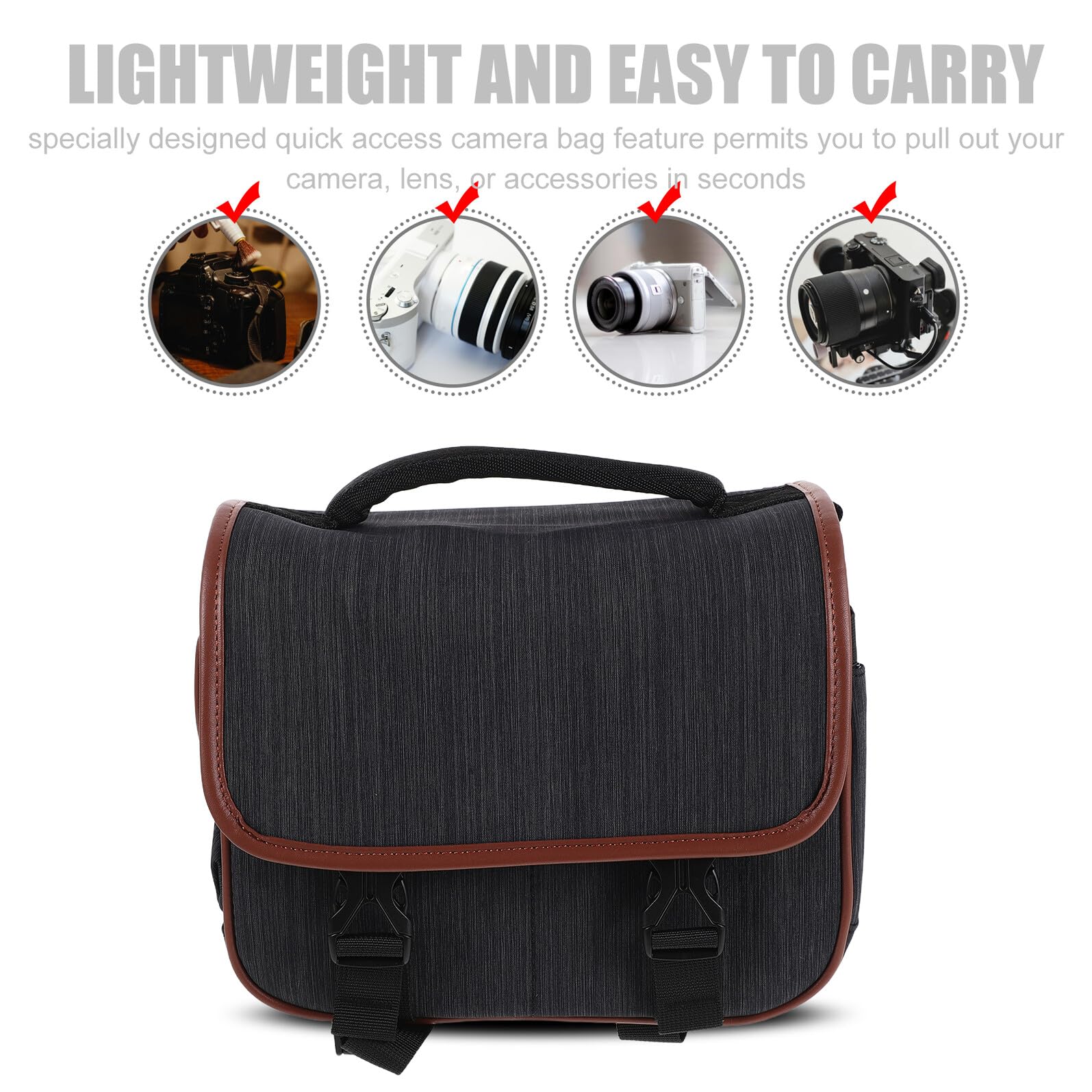 Mikinona Borsa Tracolla per Fotocamera Digitale Reflex e Mirrorless Custodia Protettiva in Nylon Resistente per Trasporto Accessori con Tasche Interne e Divisori per Organizzare