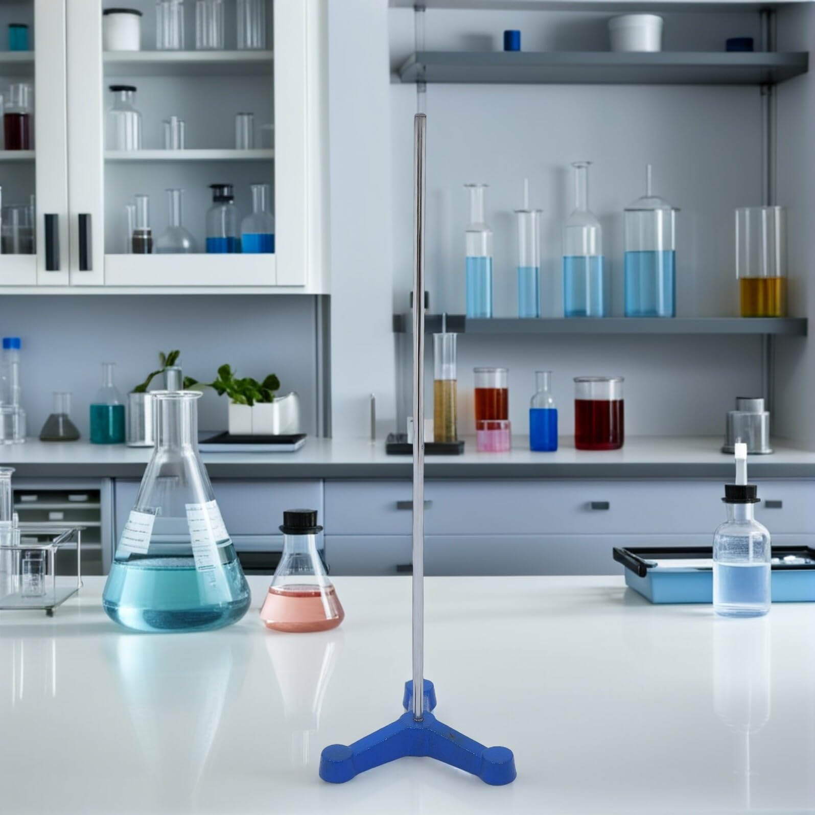 Metalowy Statyw Laboratoryjny z Trójnogiem i Prętem Podstawą Retorty Odporny Korozję Stojak Do Szkła Laboratoryjnego Oszczędzający Miejsce Sprzęt Chemiczny