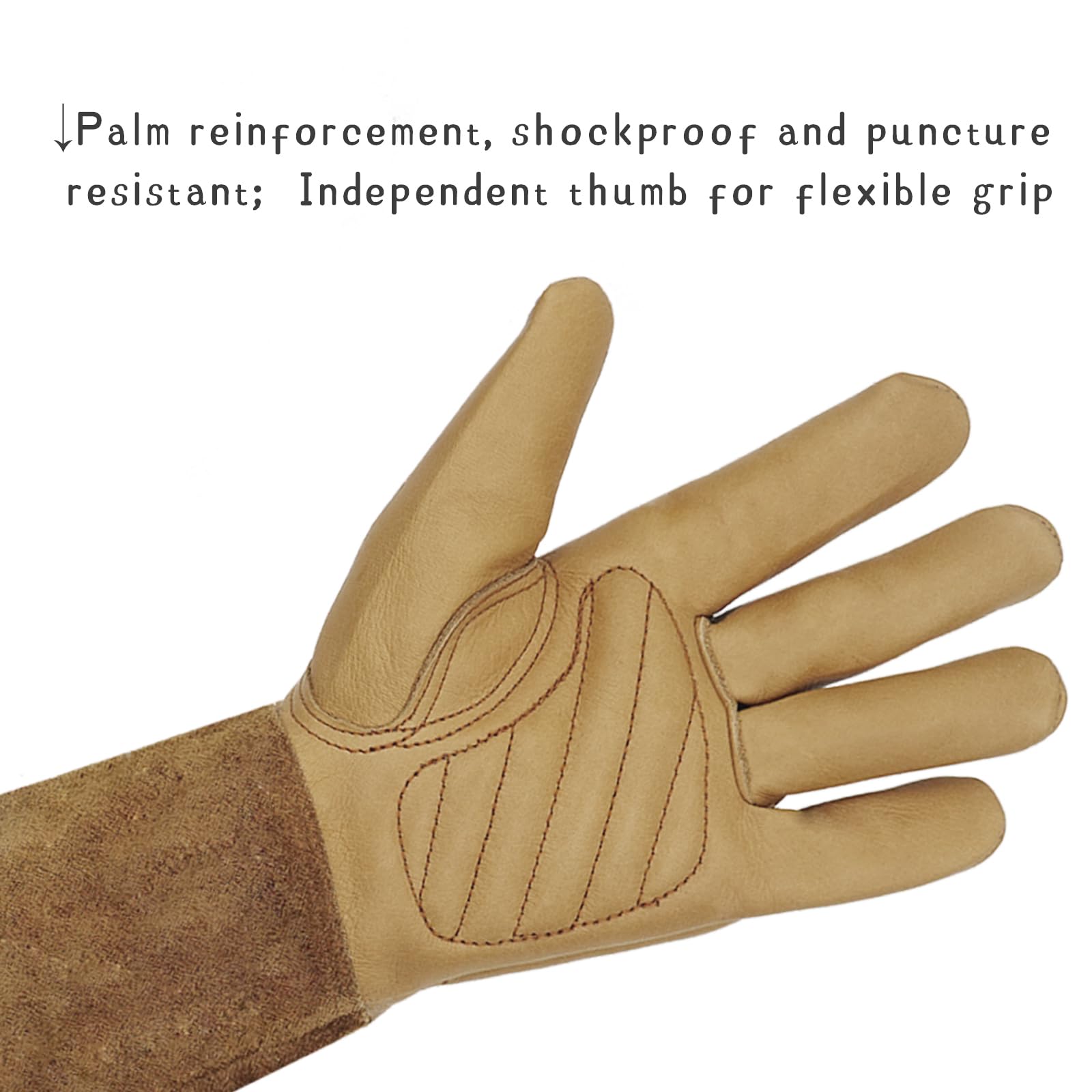 Freichaza Gartenhandschuhe aus Leder, lange Unterarmschutzhandschuhe für Damen/Herren, wasserdicht, weich, atmungsaktiv, Dornen- und schnittfest, Braun