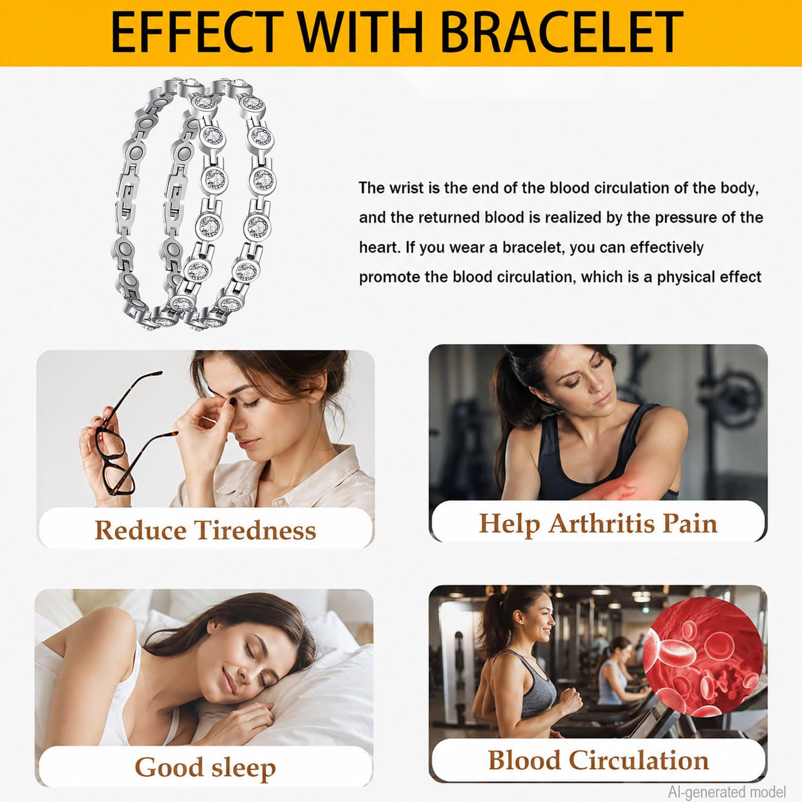 Pulsera de cobre para mujer, 99,99 % cobre puro