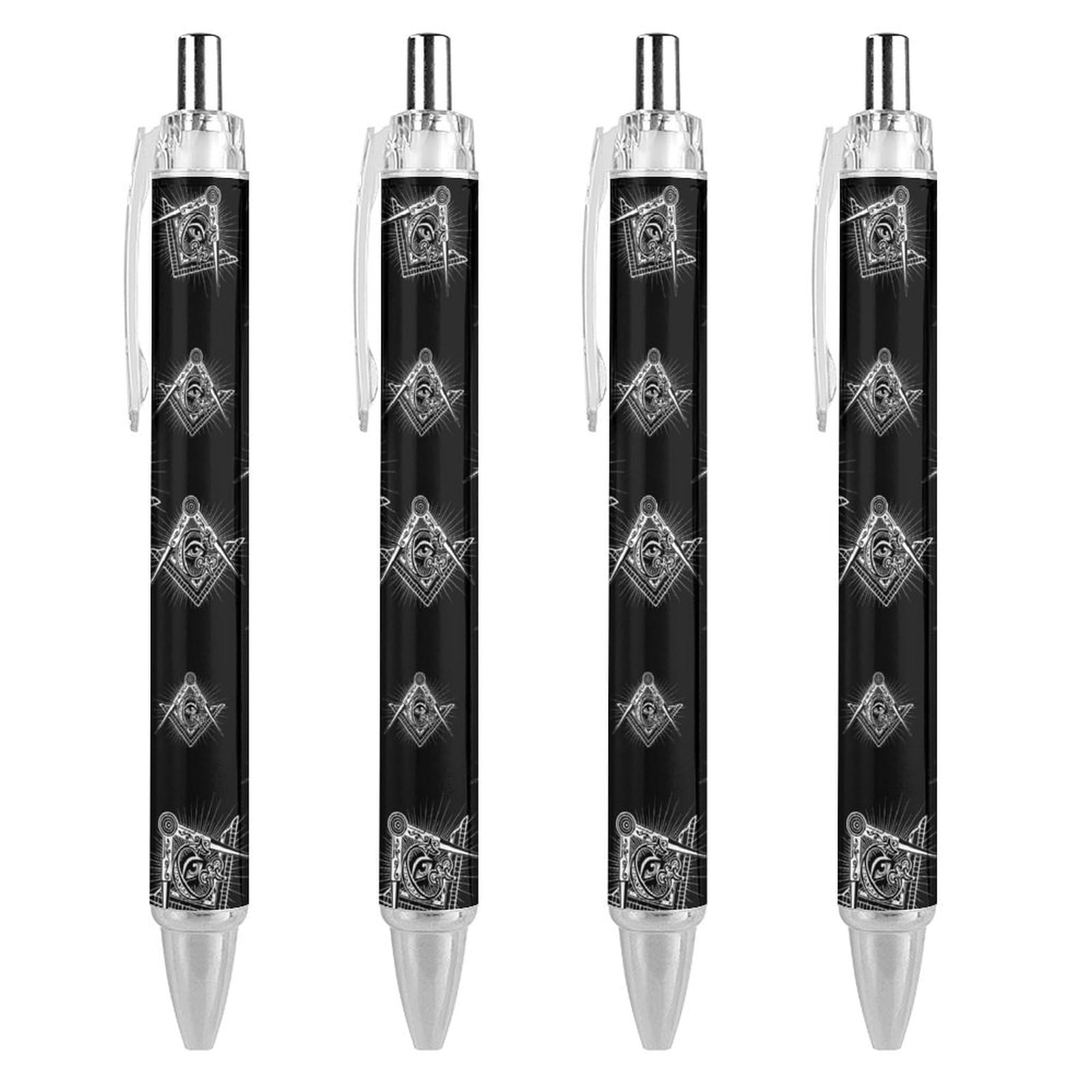 Masonic Freemason Square Compass Pens Ballpoint Smooth Writing Pens Black Ink Comfort Grip Ball Pens Retractable Office Ballpoint 4 PCS