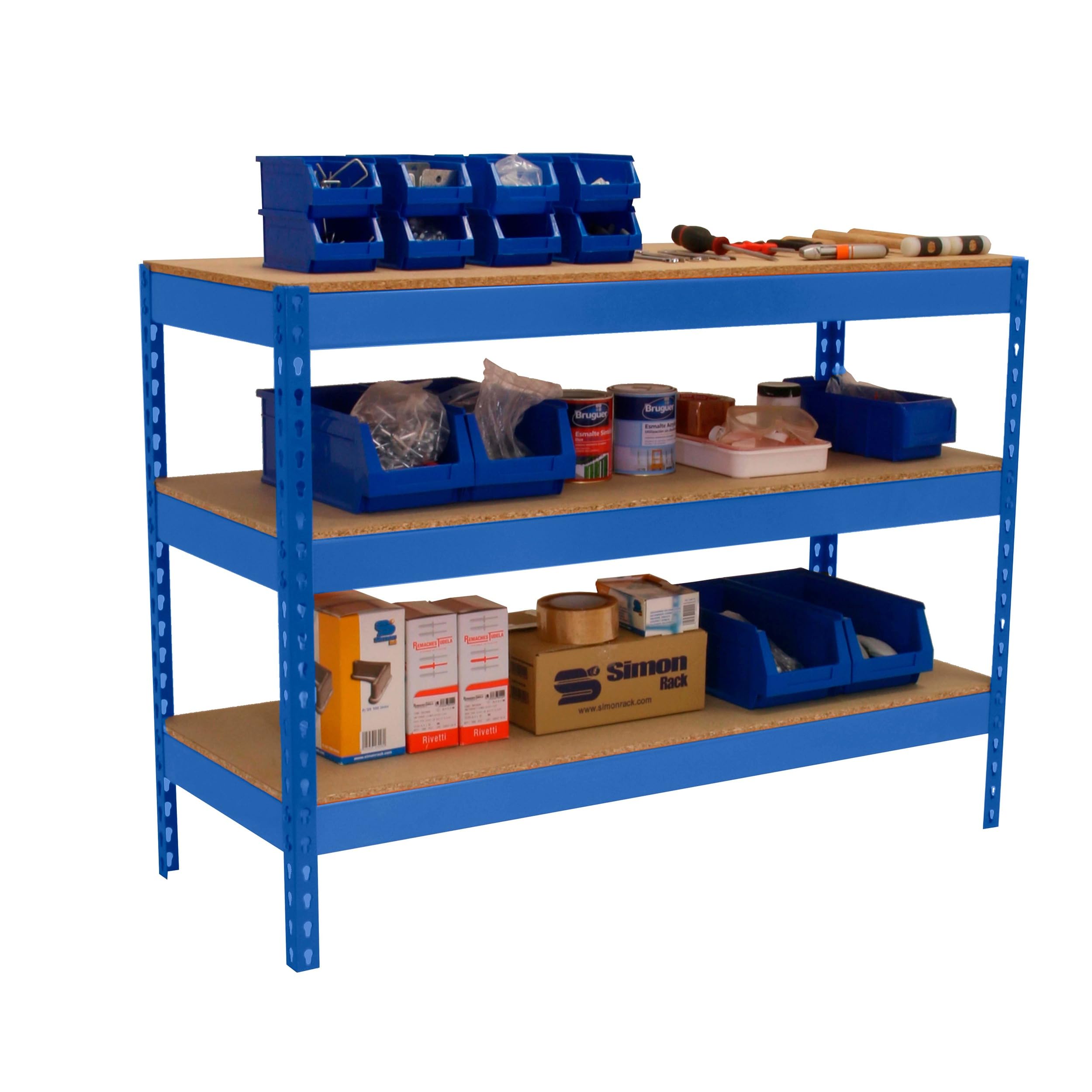 Simon Rack Banco de Trabajo Taller 1500x750 mm - BT Basic | Capacidad Carga 400 kg, Montaje sistema clic, Pintura anticorrosión, Azul