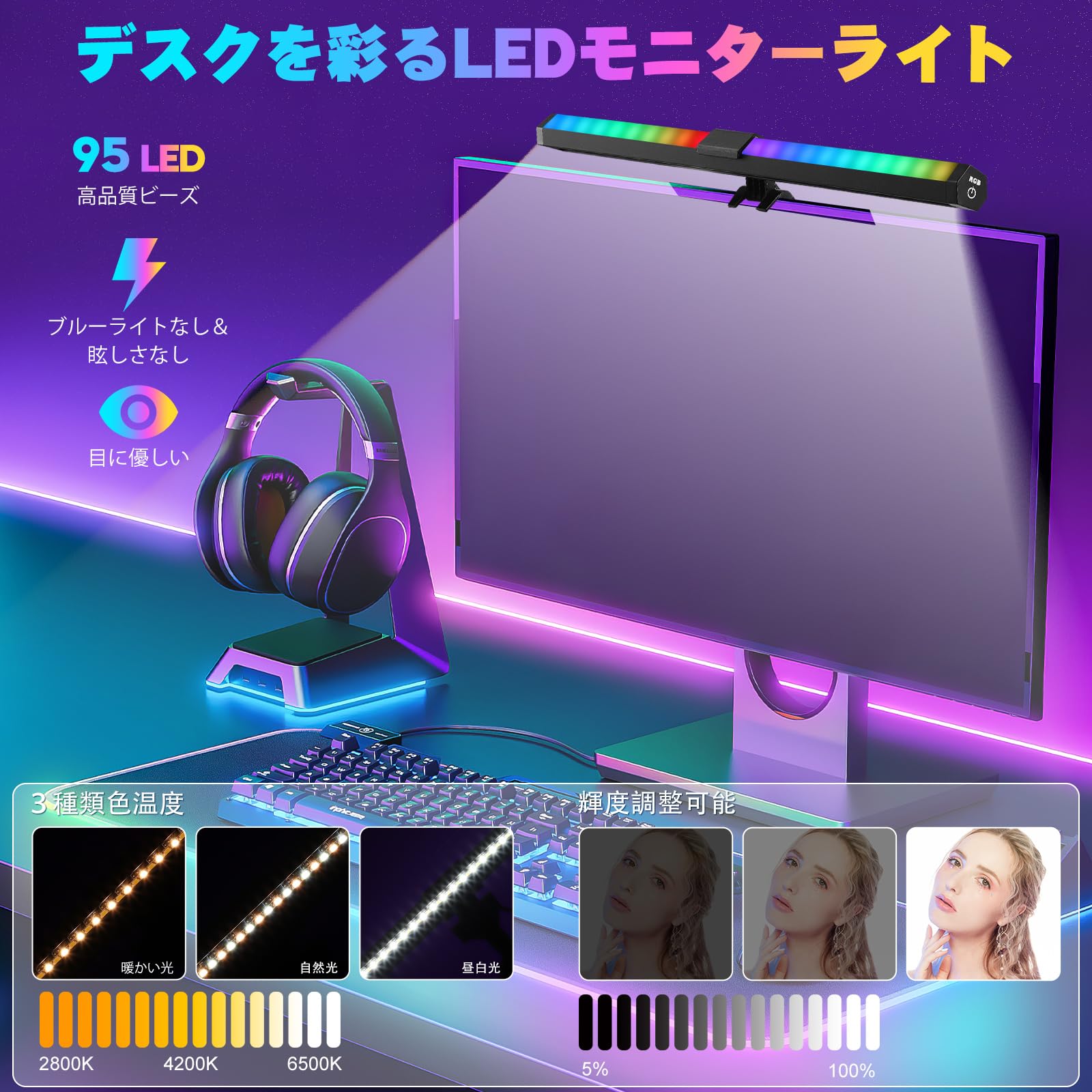 モニターライト／デスクライト（RGB対応） Amazon.co.jp: モニターライト USBデスクライト RGBバックライト 15