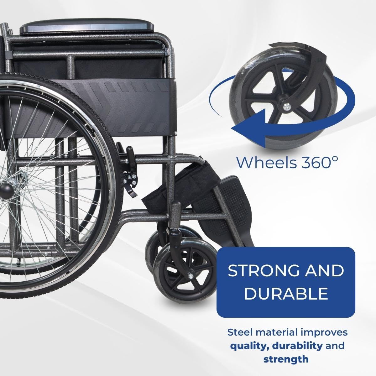 Mobiclinic, Wózek inwalidzki składany, Denver, Siedzisko 46 cm, Hamulec ręczny, Zdejmowane oparcie, Składany podnóżek, Odporny, Dla niepełnosprawnych, Szary