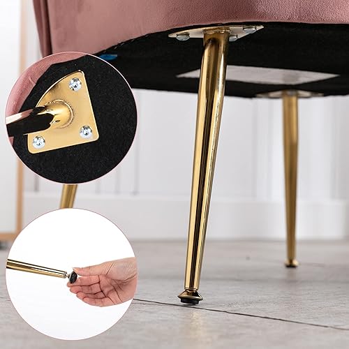 Miniatura 6 de Juego de 2 sillas decorativas de terciopelo, cómodas sillas de sala de estar, sin brazos, sofá individual lateral de mediados de siglo con patas