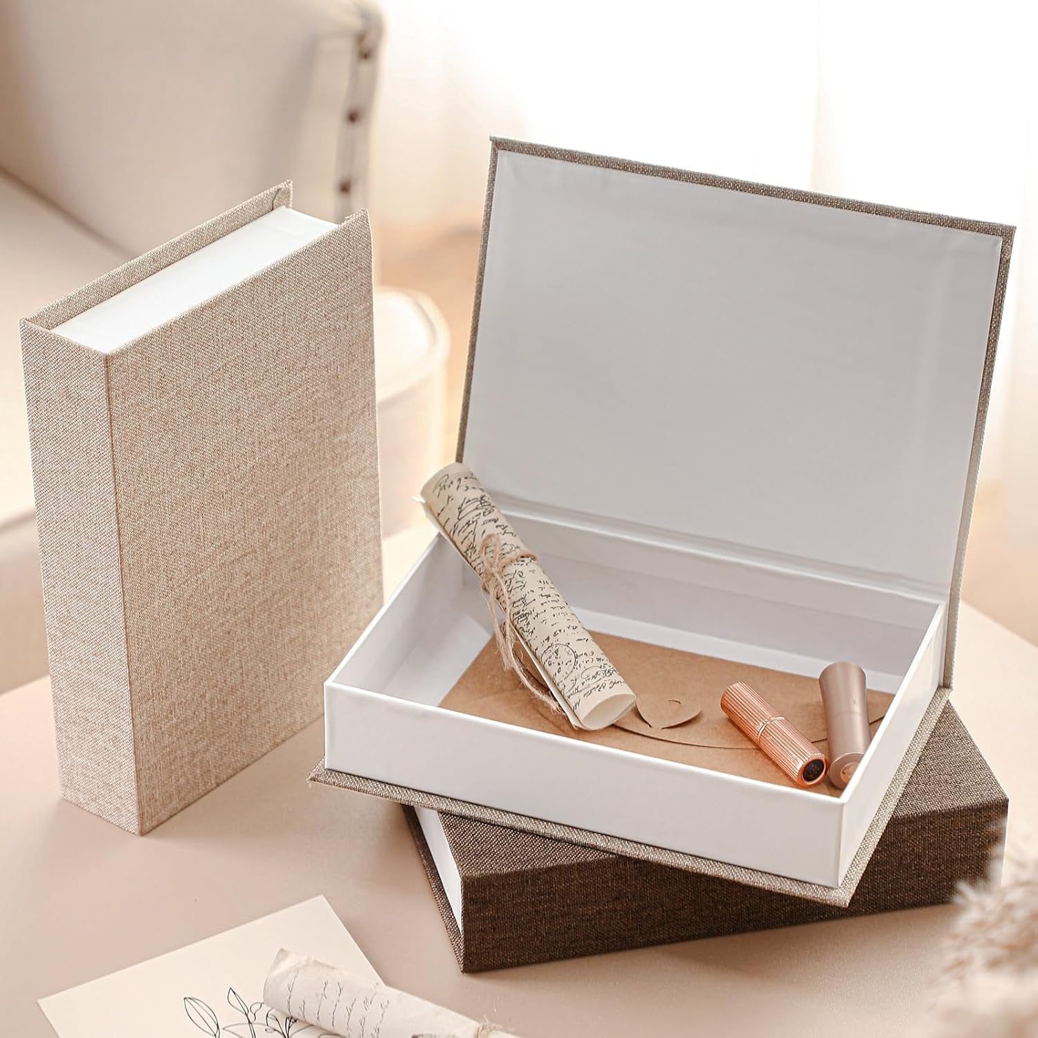 Geyoga 6 Pcs Faux Decorative Books Set for Home Decor Linen Fake Book Storage Box for Coffee Table Bookshelf Mantle Modern Home Decoration Photo Storage DIY Crafts, 8.6 x 6.1 x 1.8 Inch(Coffee Color)