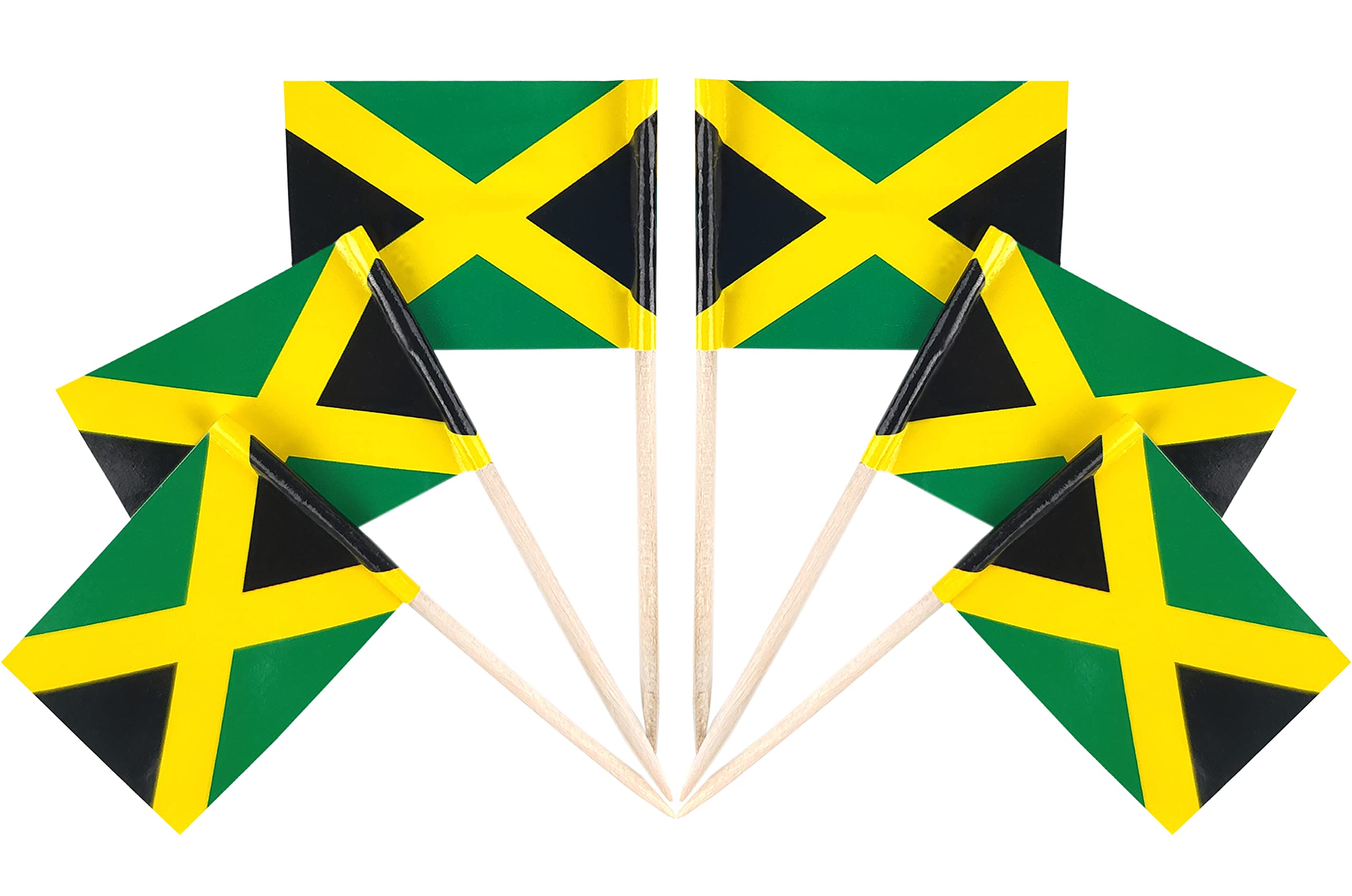 QQSD 100 Pcs Jamaica Flag Toothpicks Jamaican Flags Cupcake Toppers Decorations, Mini Small Flag Cupcake Pick Sticks Cocktail Toothpick Flag Cake Topper Picks