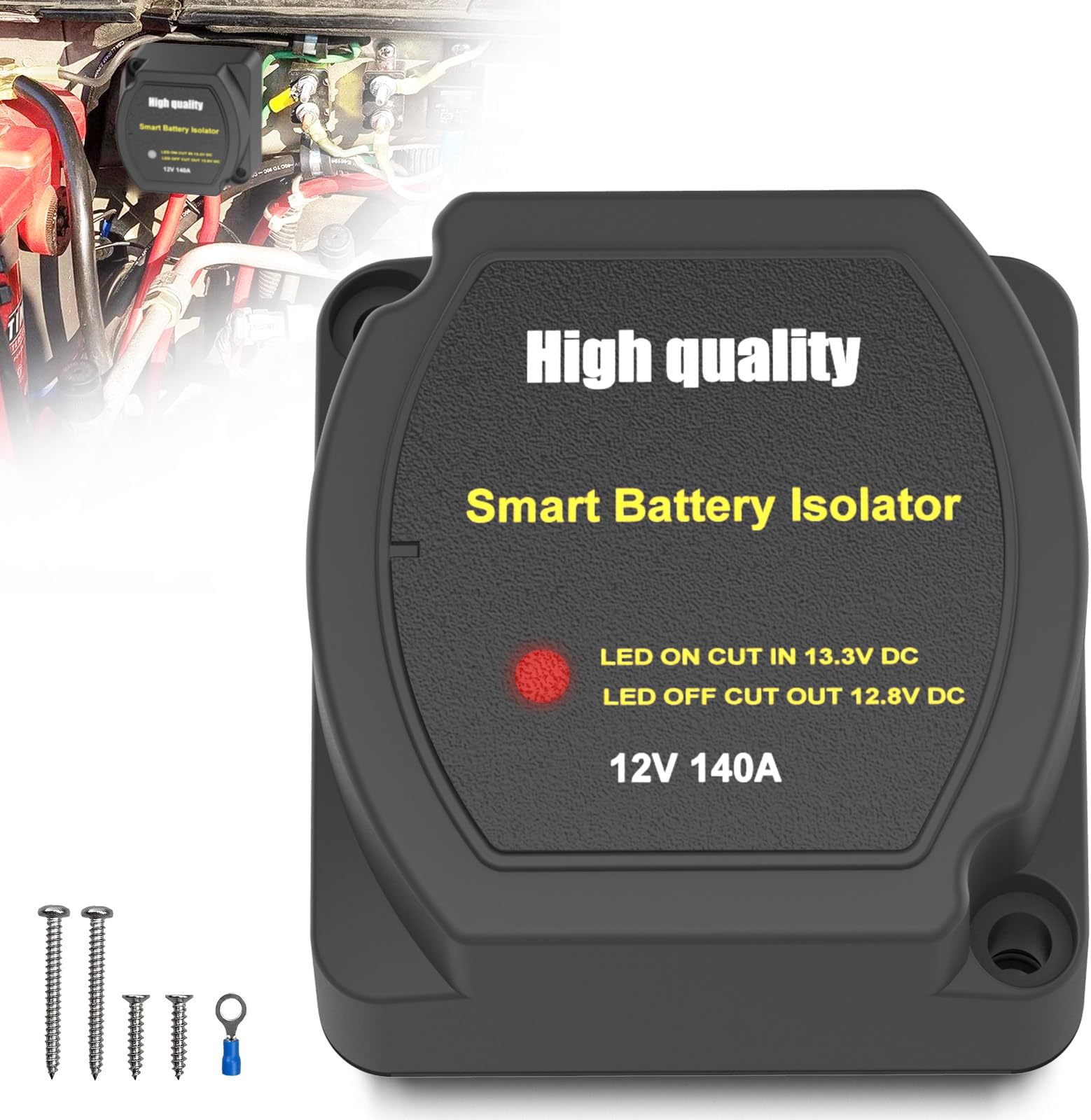 Split Charge Relay 12V 140Amp, Voltage Sensitive Relay VSR,Compatible with Truck RV Marine Car Vehicles Caravan Off-road Camper Yacht，Not Fit for lithium batteries