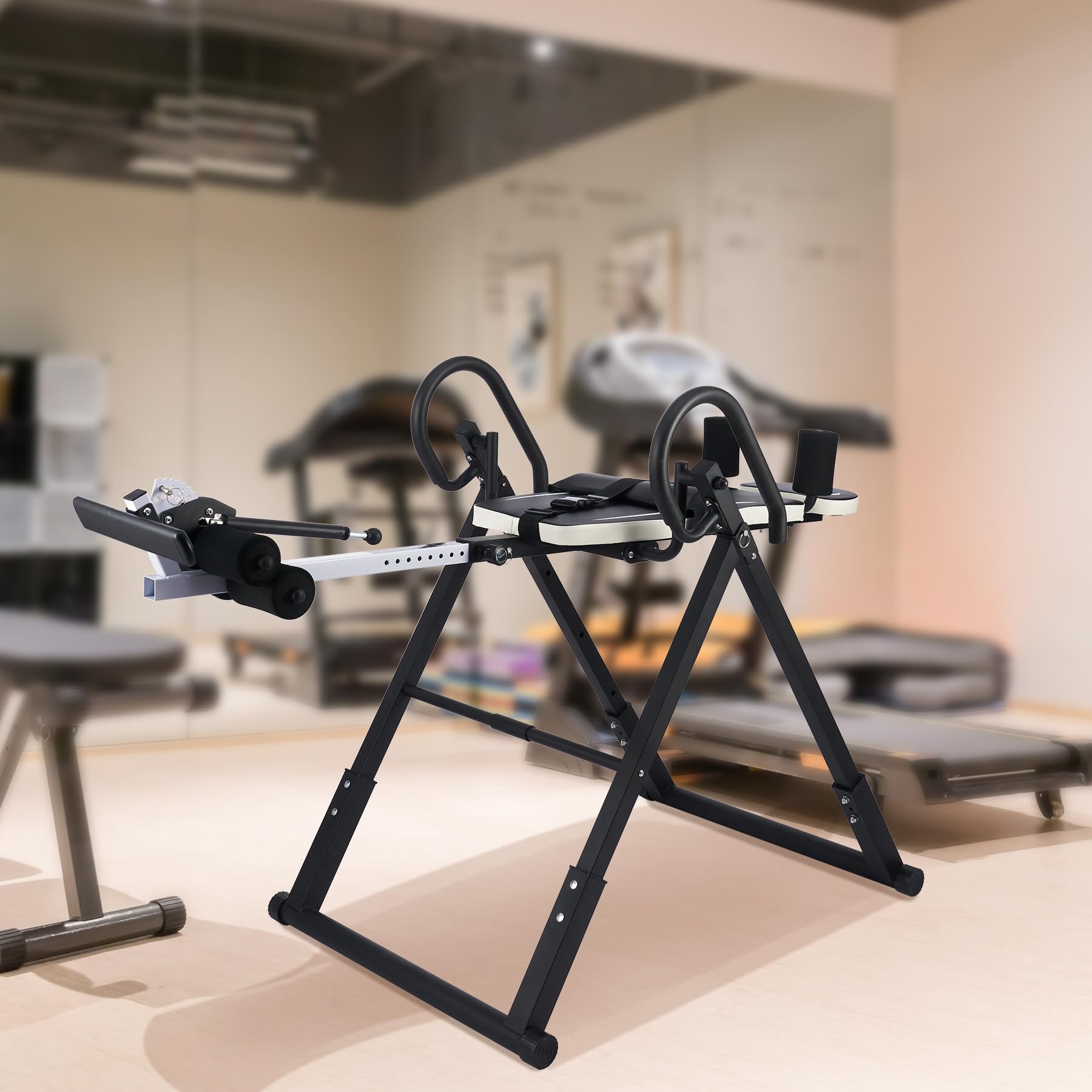 ZELUS Inversionsbank Klappbar Inversionstisch mit Verstellbarer Kopfstütze Schwerkrafttrainer mit 4 Inversionswinkeln 150 kg Bauchtrainer