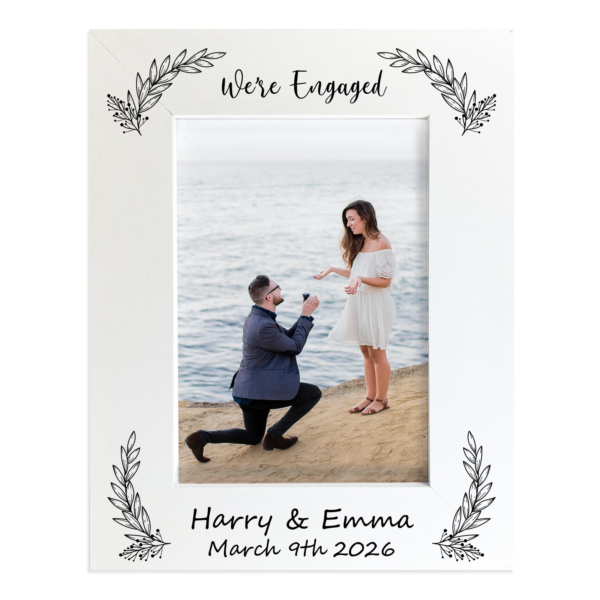 RED OCEAN Personalised Engagement Photo Frame 7x5, We're Engaged Frame, Custom Engagement Gift for Couple, Proposal Photo Frame, Newly Engaged Keepsake White Photo Frame