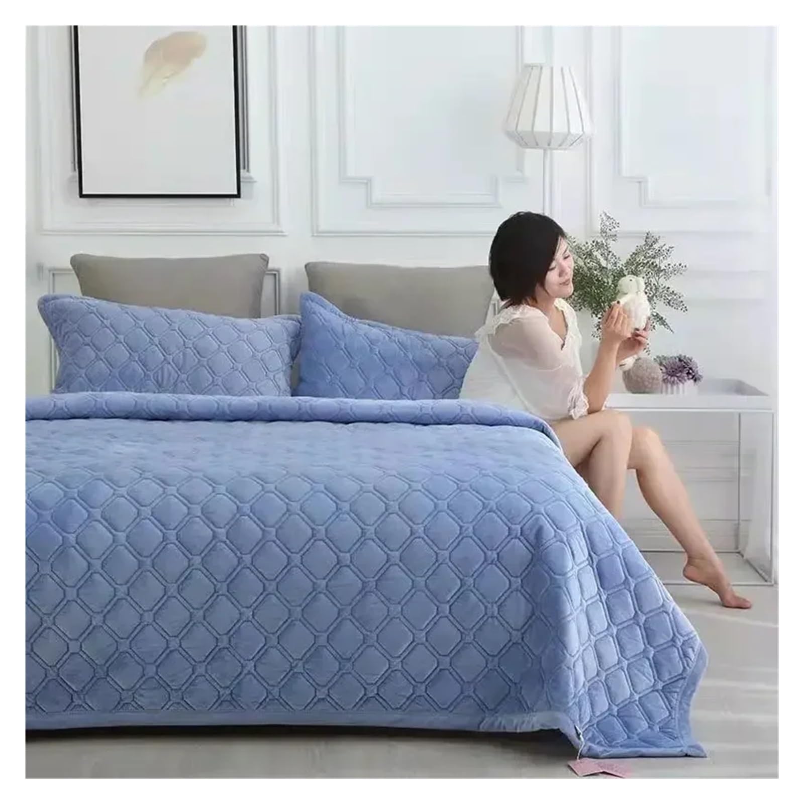 Bedspread Soft Quilted Bed Linens for Winter Warm Blanket Cover Coverlet(Blue 2,1pc 150x200cm)