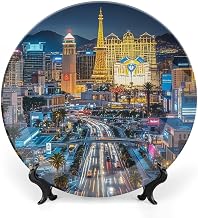 Bone China Decorative Plate Las Vegas Night City Ceramic Dinner Plates with Display Stand Ceramic Ornaments Art Porcelain Plate for Home Office Wall Decor Collections Plate 6inch