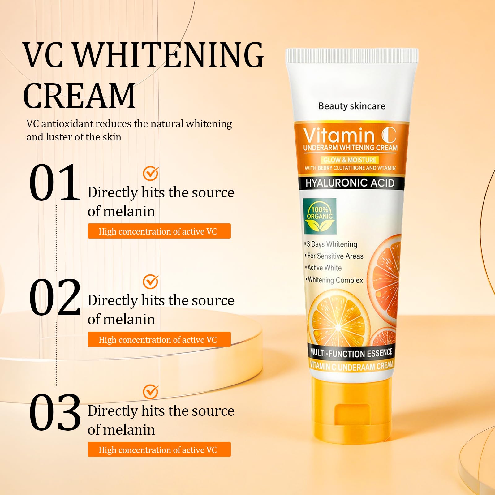 Crema Axilas, crema blanqueadora con vitamina C, Crema Aclarante de Axilas, Entreperna, Codos y Rodillas, Zonas Sensibles y Privadas, mujeres y hombres, 50g - 2