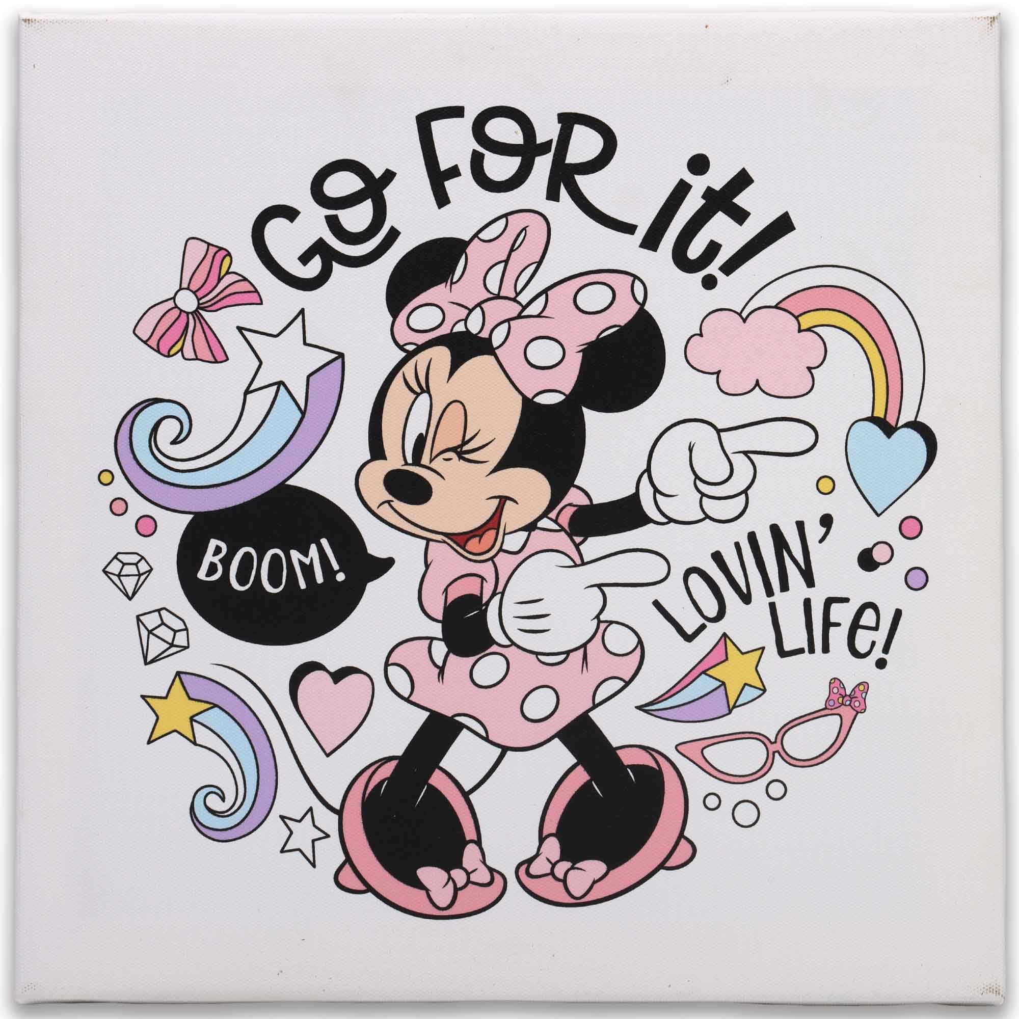 Open Road Brands Disney Minnie Mouse Go For It Gallery Wrapped Canvas Wall Decor - Adorable Minnie Mouse Wall Art for Kids' Bedroom or Play Room