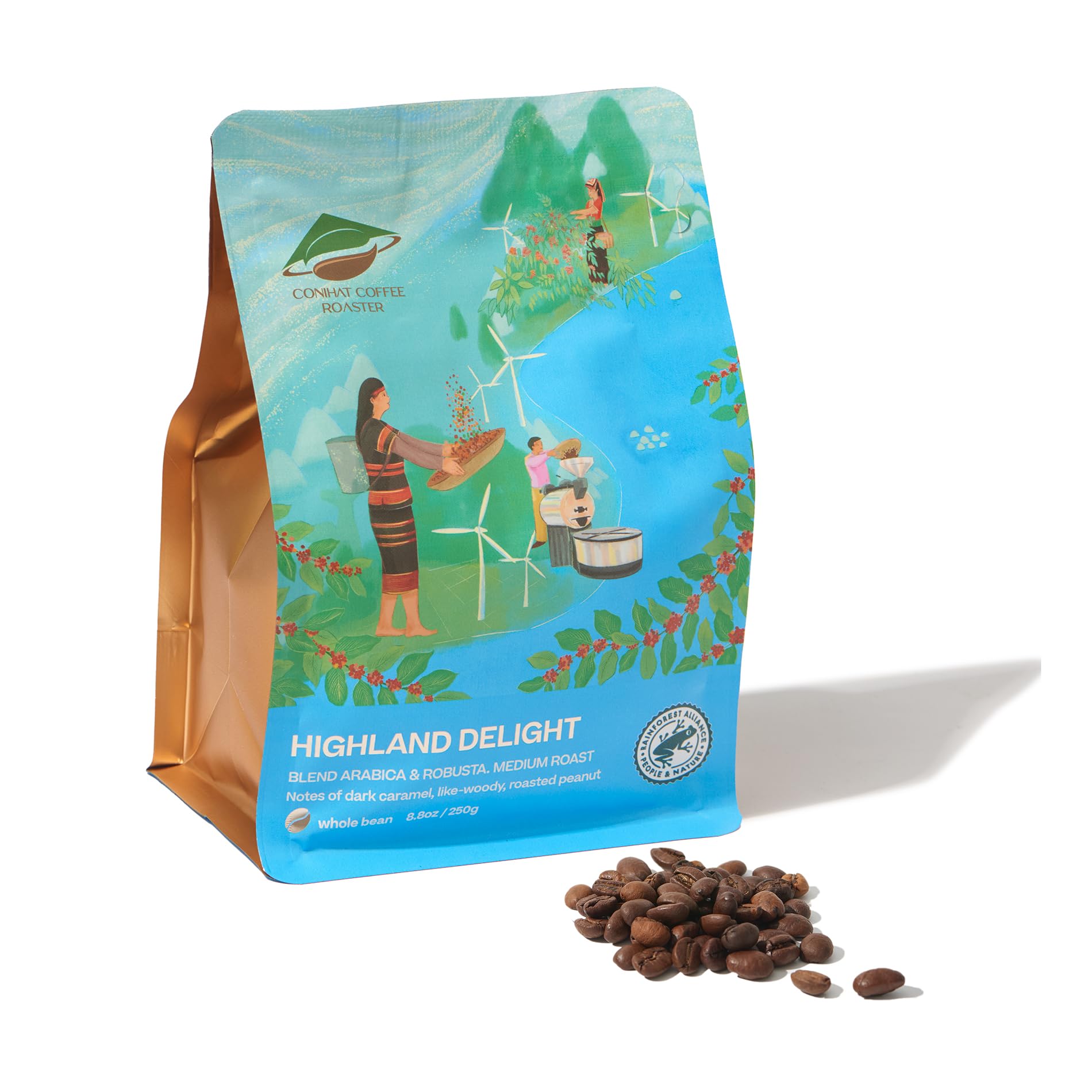 Conihat Coffee Roaster Vietnamese Premium Blend Whole Bean Coffee - Arabica & Robusta Blend, Medium Roast, Single Origin, Rainforest Alliance Certified, Hand-Picked, Low Acid, 8.8 Oz Bag