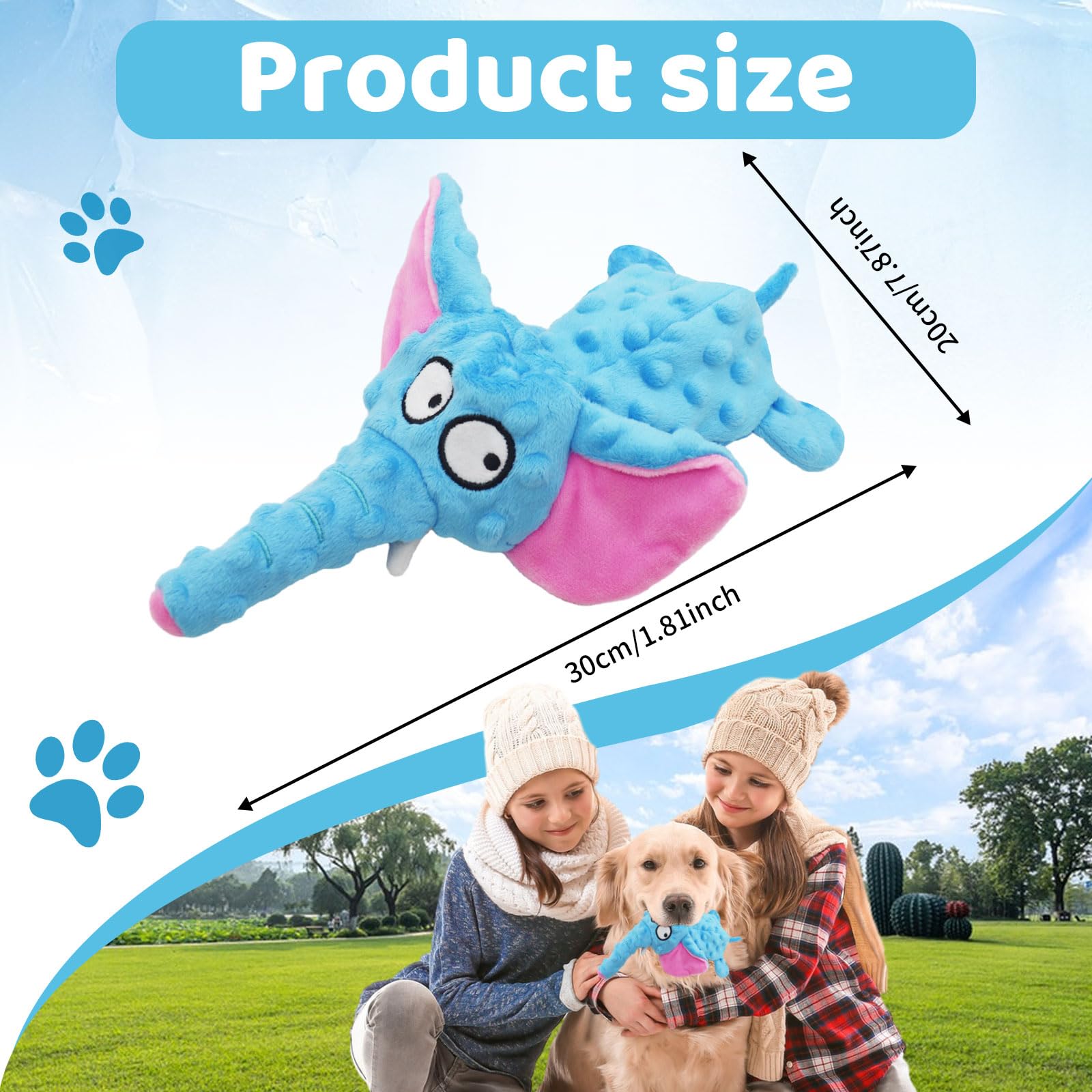 Acehome Squeaky Interactive Elephant Toy for Dogs, No Stuffing Plush Chew Toy With Crinkle Paper - Image 2