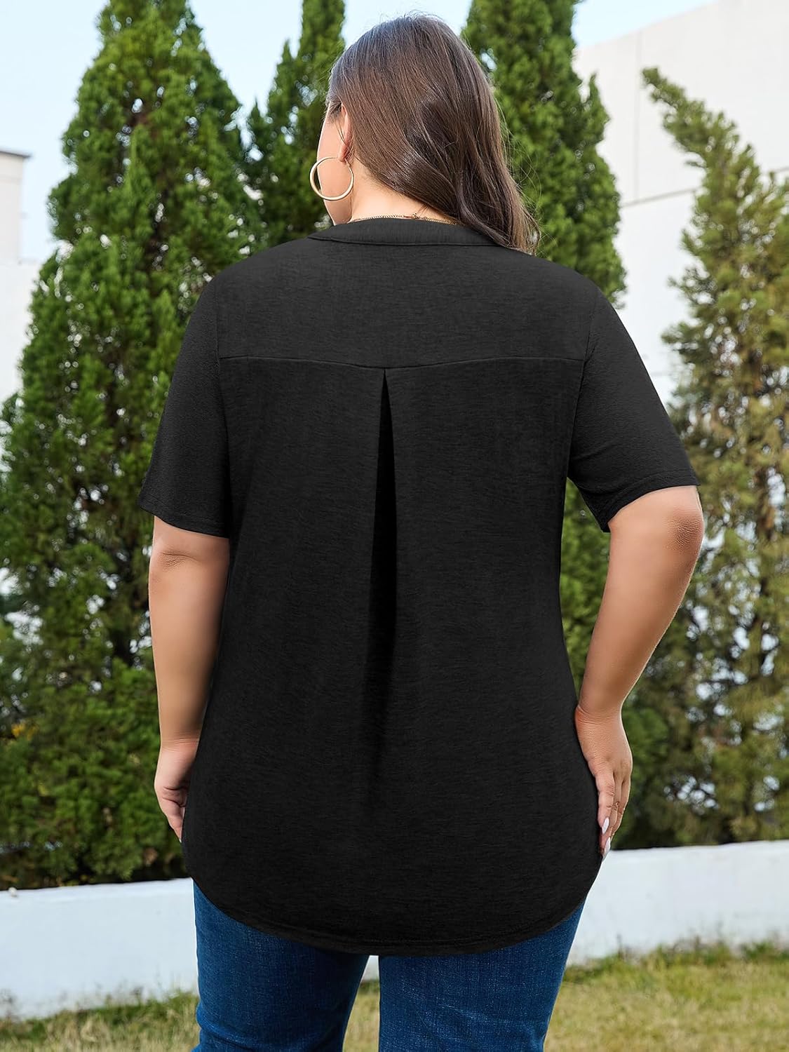 Siddhe Women 3/4 Sleeve Plus Size Tunics Zip Front V-Neck Tops Casual Loose Fit T Shirt Blouse - Image 4