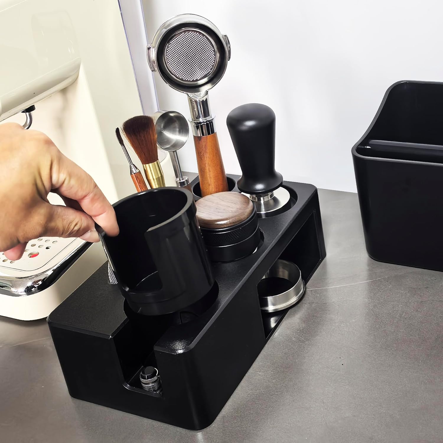 Upgraded Espresso Tamping Station,Espresso Accessories Organizer,Multi-Functional Coffee Accessories Tamper Station,Espresso Station Fit For Standard Portafilter (Black, 51-58mm)