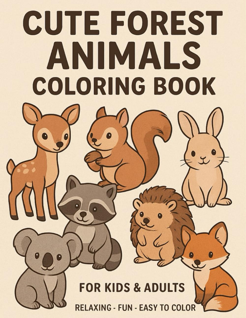 Cute Forest Animals Coloring Book: 40 Adorable Woodland Creatures for Relaxation & Fun: Cute Forest Animals Coloring Book for kids