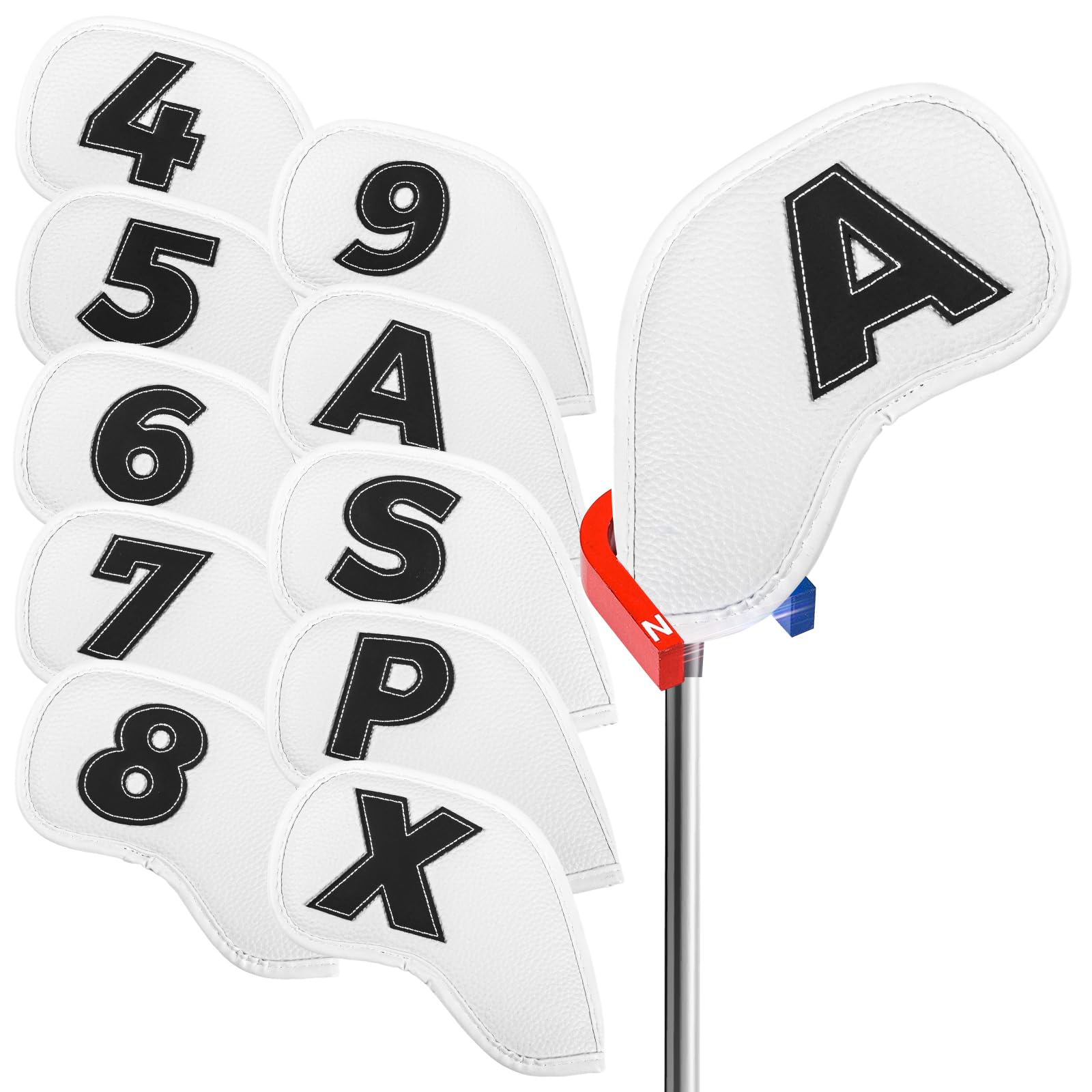 Golf Iron Head Covers Magnetic Closure Leather Double Side Numbers Value 10 Pack, Golf Clubs Headcovers Lightweight Synthetic Protection, Deluxe Fit Main Irons for Men Women (Beige)