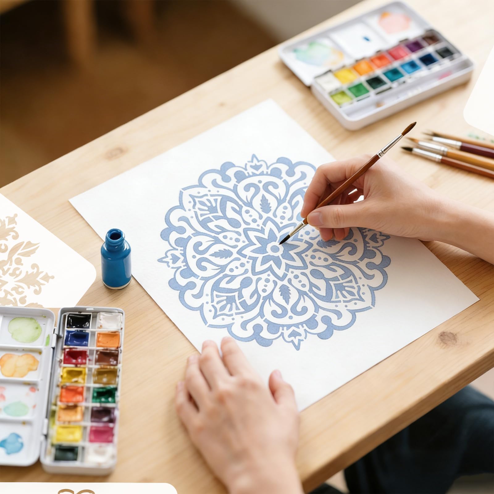 9 stencil mandala per pittura, stencil riutilizzabili, grandi 30,5 x 30,5 cm, per pareti, tela, mobili, tessuti e decorazioni fai da te