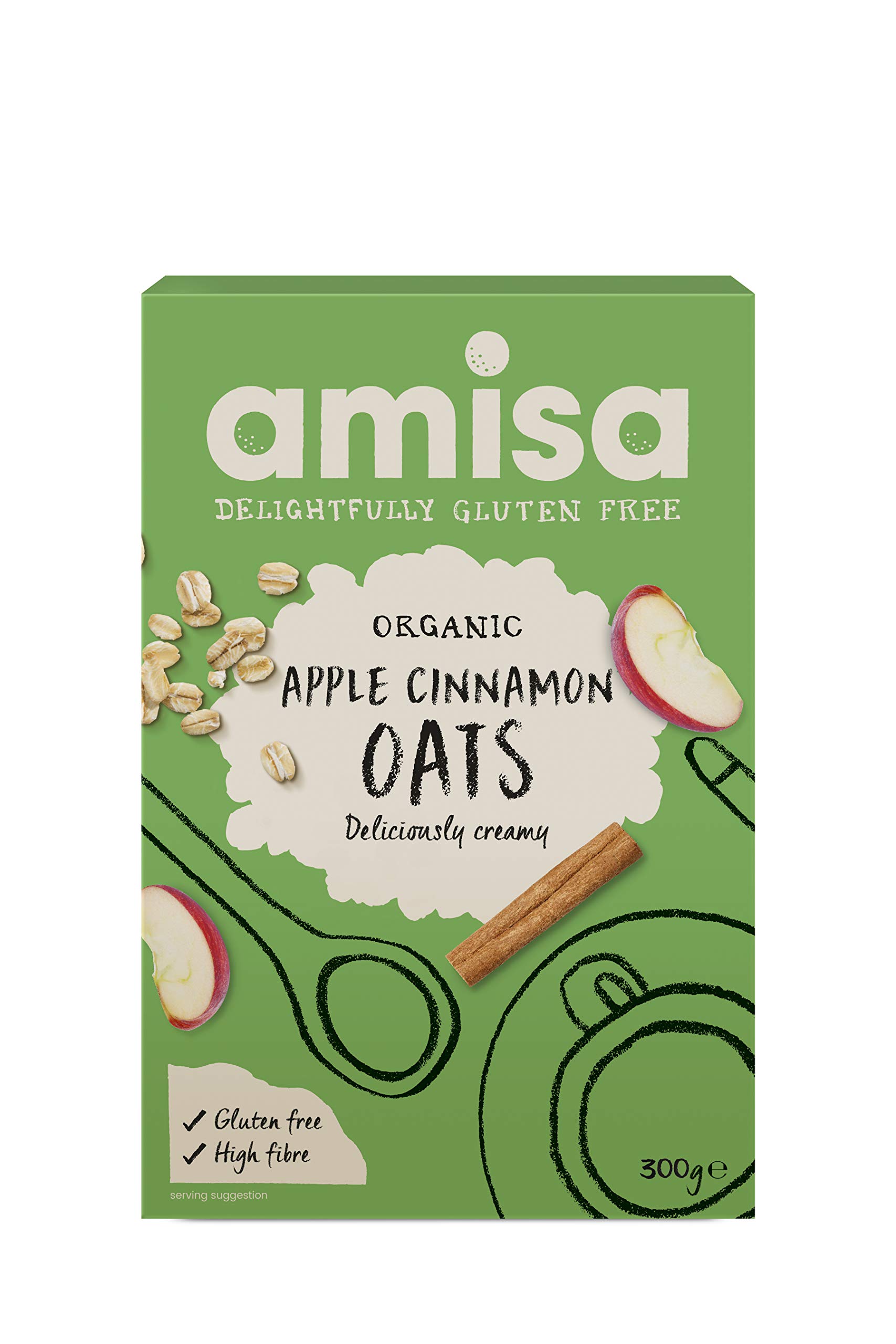 Amisa Organic Gluten Free Pure Porridge Oats Apple & Cinnamon Spice 300g, 6 Pack
