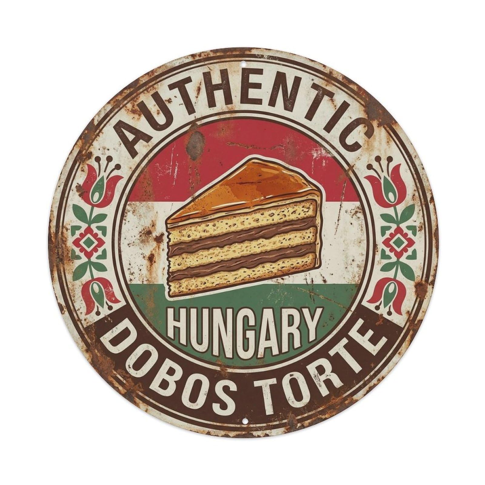 Hungary Travel Dobos Torte Hungarian Dessert Cuisine Metal Tin Sign
