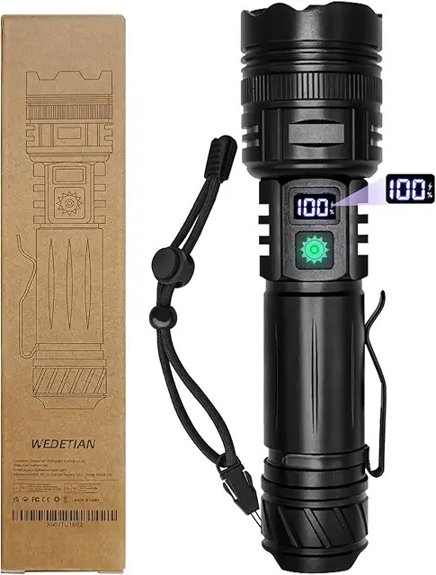 Imagen relacionada con Linternas LED Alta Potencia 30000 Lúmenes, Linterna LED Recargable USB Táctica Militar Potente Linterna,XHP70.2 Linterna a Pilas con Zoom y COB,IPX67 Impermeable 5 Modos Portátil Linternas (1 pieza)