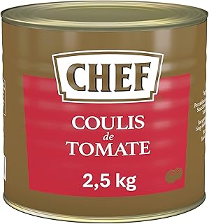 CHEF Coulis de Tomate Liquide - Prêt-à-l'Emploi - A base de 3 kg de Tomates Récoltées à Maturité - Potage, Légume, Sauce, Soupe - Gain de Temps - Aide Culinaire, Fonds, Fumet - Boîte de 2,5 kg