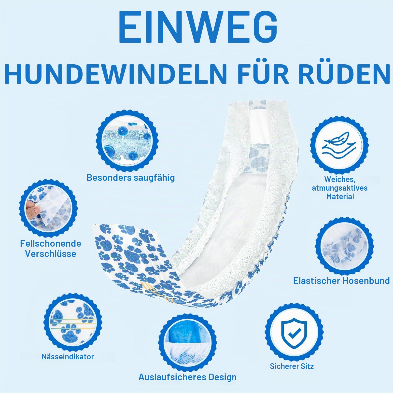 Dono Rüdenwindel, 60 Stück, Hundewindeln für Rüden, Windeln für Rüden in der Saison, Hunde Windeln Rüde mit Nässeindikator, super saugfähig, Inkontinenz, Reisen, XS, S, M, L