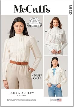 McCalls M8620A Easy-to-Make Misses Buttoned Blouses Sewing Pattern Packet by Laura Ashley, Design Code M8620, Sizes 6-8-10-12-14