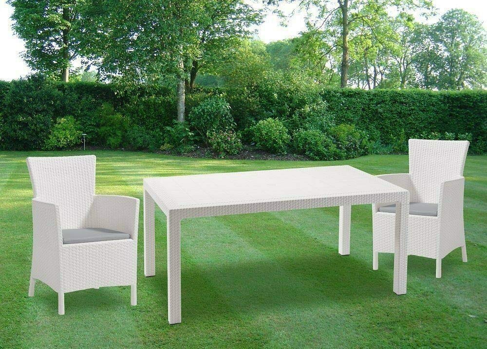 Keter Tavolo da Giardino Melody, Finitura Effetto Rattan, Bianco, 160,5x94,5x74,5H cm