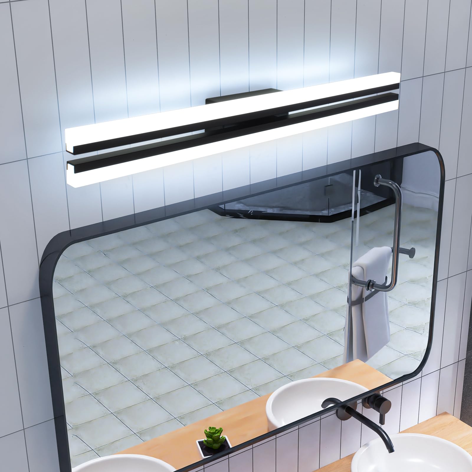 MantoLite LED Lámparas de Pared para Cuadros y Expositores, 60CM 24W Superbrillantes Iluminación para Tocador Interior Luz de Espejo Negro Mate IP44 6000K Aplique de Pared Baño Luz de Cuadro