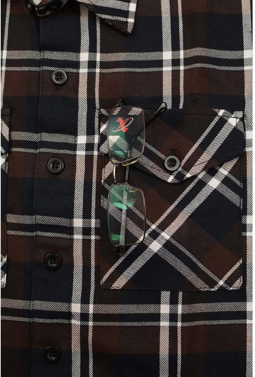 Milwaukee Leather MNG11643 Men's Flannel Plaid Brown Black and White Long Sleeve Cotton Button Down Shirt - Image 8