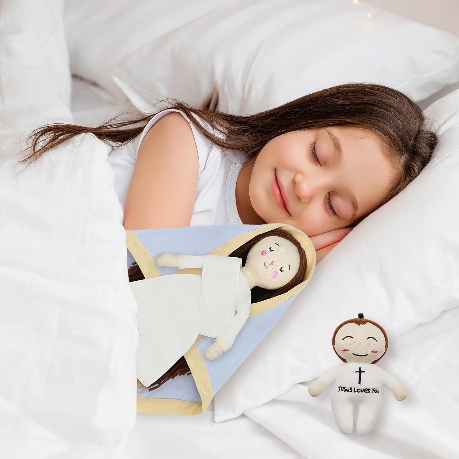 free-space Jesus Plush Doll Virgin Mary Doll Religious Toys Guardian Angel Stuffed Baptism Plush Toy Gifts for Kids for Christening Religious Christmas (Virgin Mary with Baby Jesus)