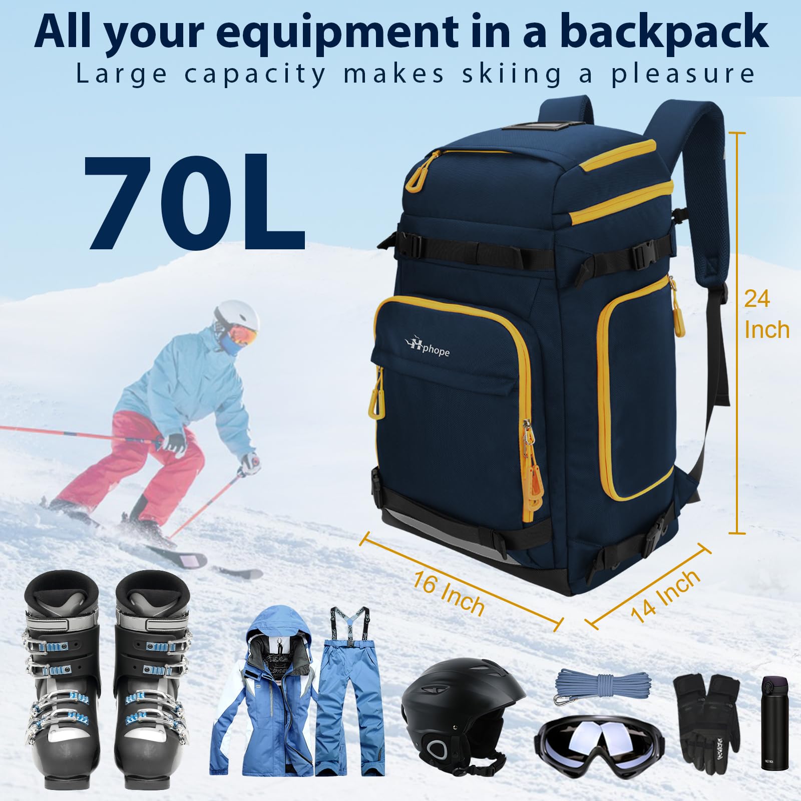 Hp hope Skischoentas met helmvak, skirugzak met tas voor skihelm