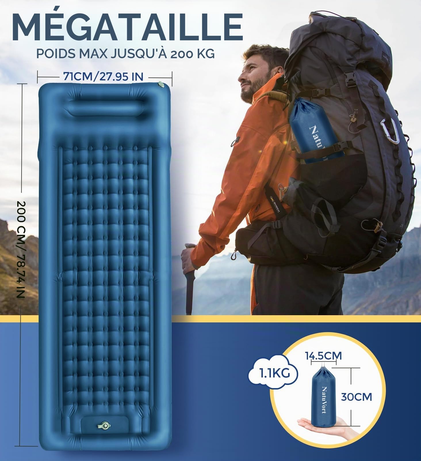 Matelas Gonflable 1 Place Matelas Camping 1 Place avec Oreiller
